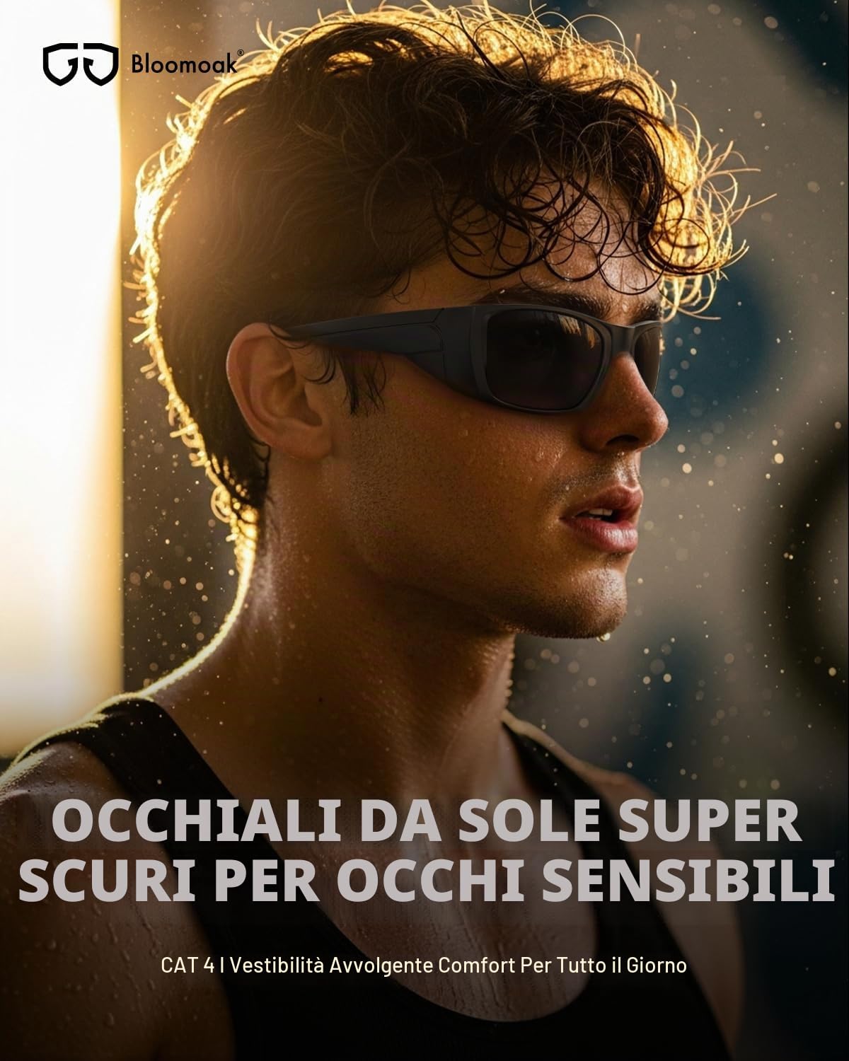 Bloomoak Occhiali da sole CAT 4 Super Dark | UV 400 | Per fotofobia e sensibilità alla luce | Stile sportivo avvolgente per uomini e donne
