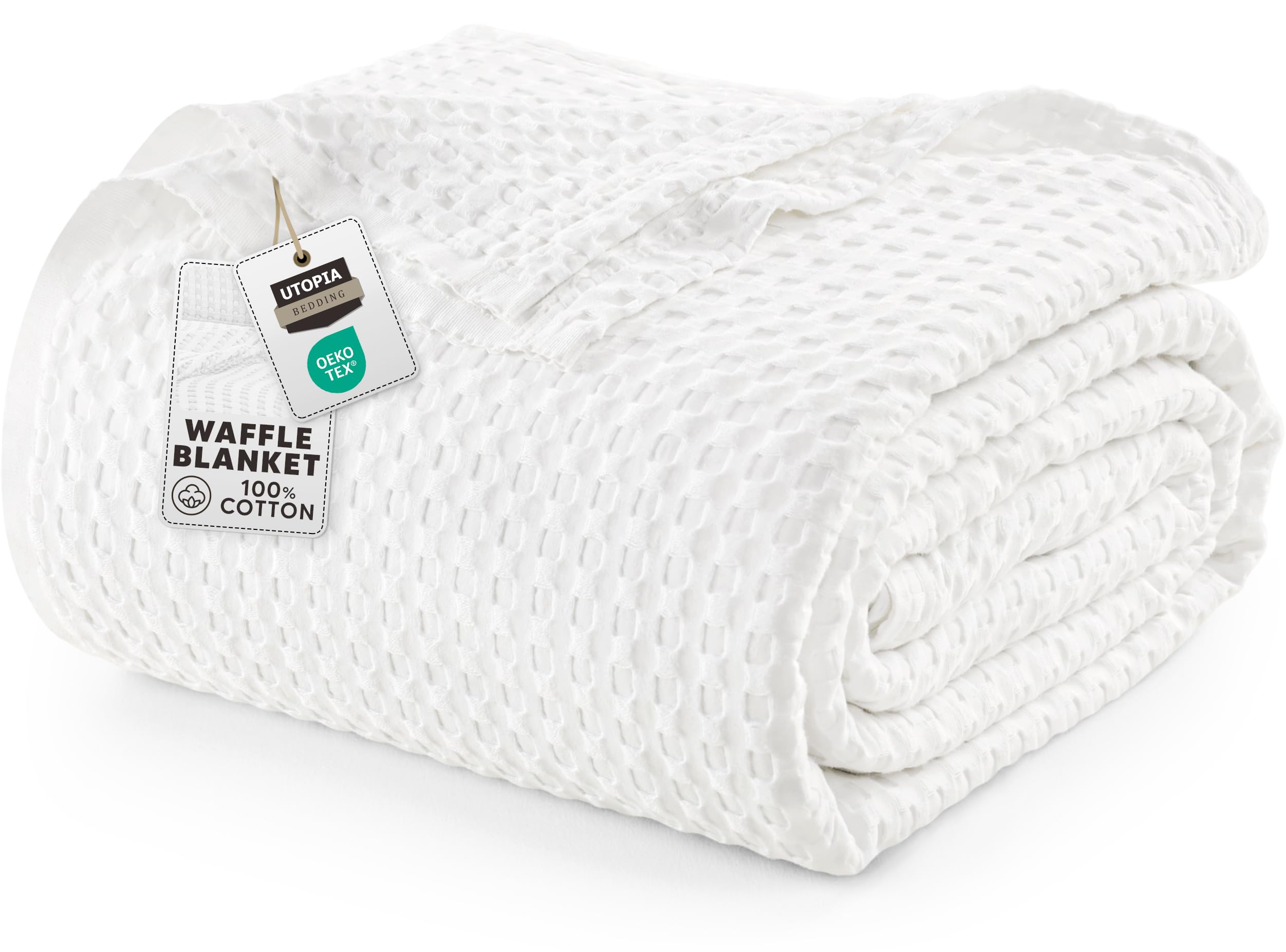 Utopia Bedding Cotton Waffle Blanket 300 GSM (White - 228x228 cm) Soft Lightweight Breathable Bed Blanket Big Size Layering Any Bed for All Season