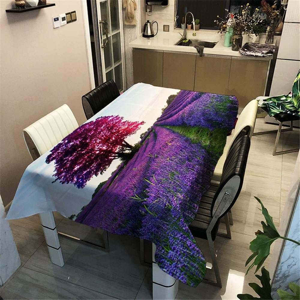 Mantel Mesa Rectangular Morado Lavanda Morada, Manteles Antimanchas Paisaje de Granja, 3D Impresión Mantel Impermeable Lavable para Cocina Salón Comedor, 140x300 cm Q.P1280