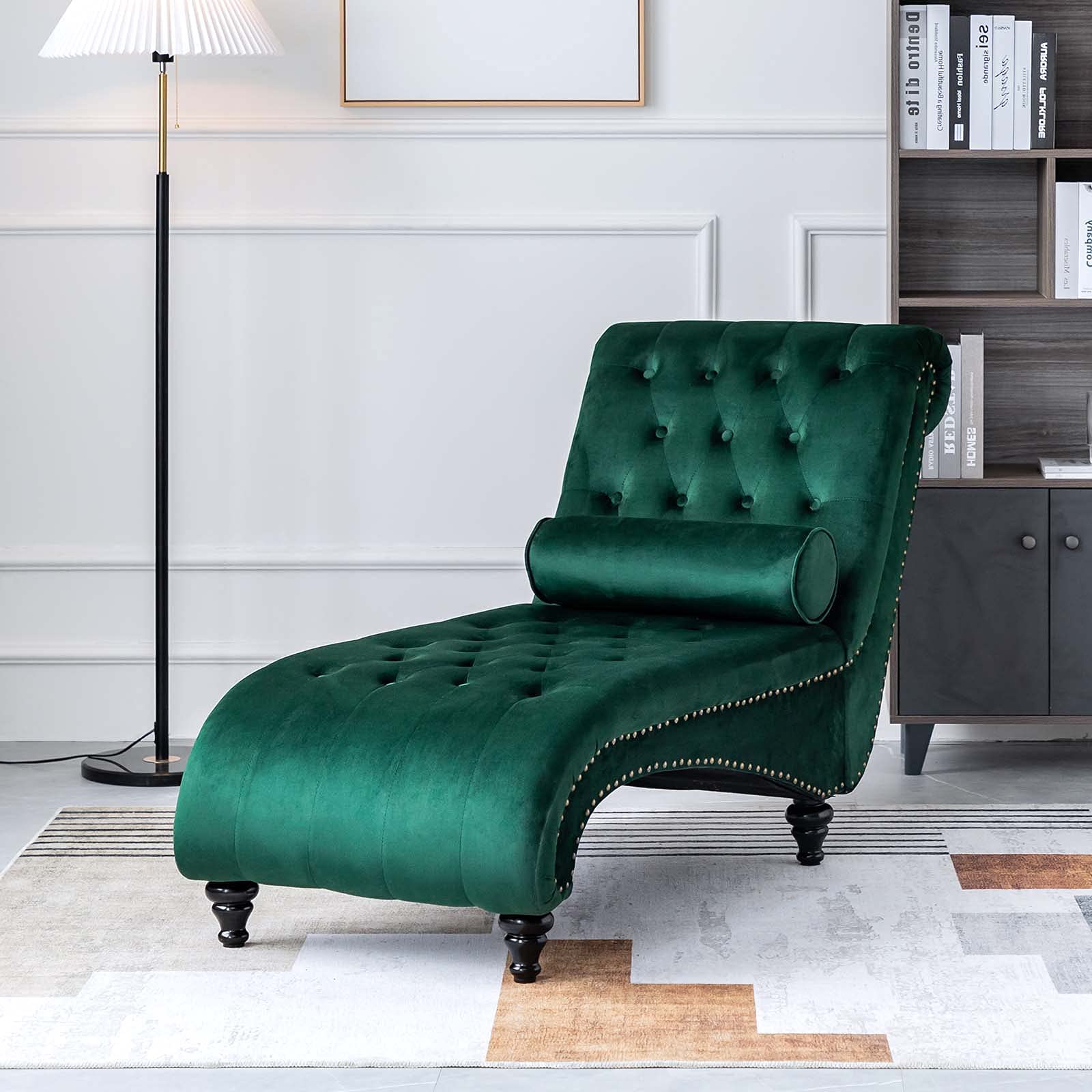 Buy OKAKOPA Modern Glam Tufted Velvet Chaise Lounge with Scrolled Backrest,Indoor Chaise Lounge