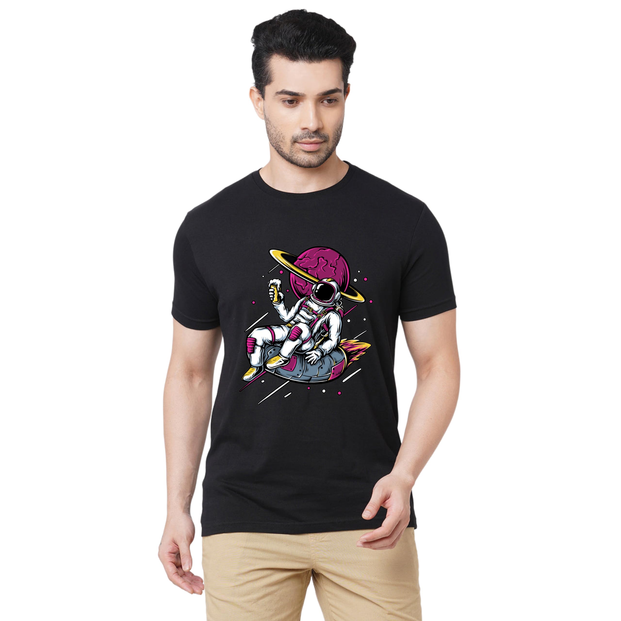 Style BreezeAstronault Printed Regular Black Cotton T-Shirt for Men
