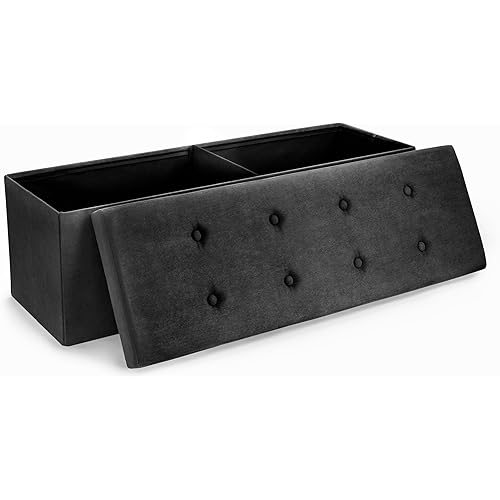 Sorbus Storage Ottoman Bench – for Living Room, Hallway, End of Bed, Bedroom Bench 43 in Large Folding Chest Seat Trunk w/Cover – Blankets, Coffee Table, Foot Rest– Tufted Velvet Linen Fabric (Black)
