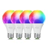 Essentials Smart Light Bulbs, Matter Smart LED Bulbs Work with Alexa & Google Home, 1000lm 16M+ RGBTW Color Changing Light Bulb, Music Sync A19 E26 2.4GHz WiFi Bluetooth Light Bulb 60W, 4PK