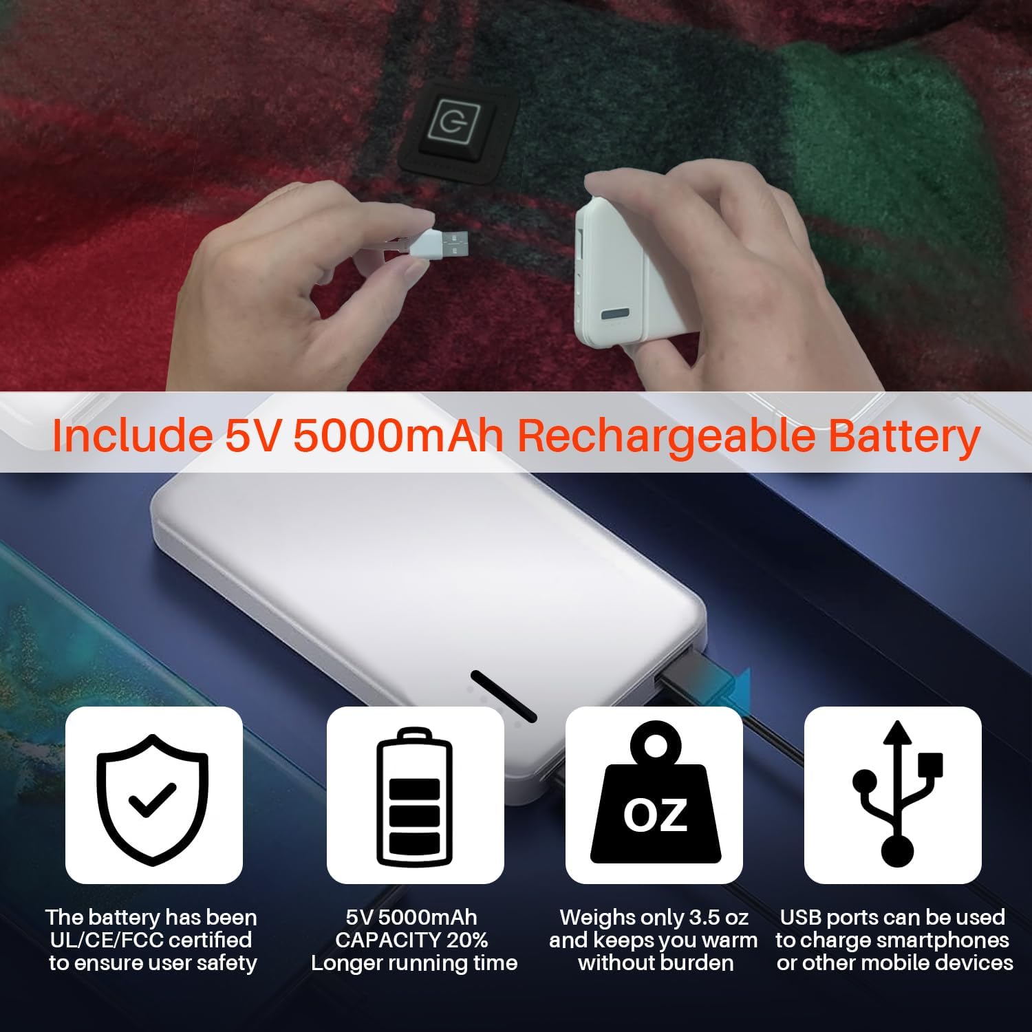 Heated Scarf for Women Rechargeable, Neck Electric Heating Pad for Men, Soft Winter Scarves with 5000mAh Battery, Unisex USB Cordless Heated Neck Scarf