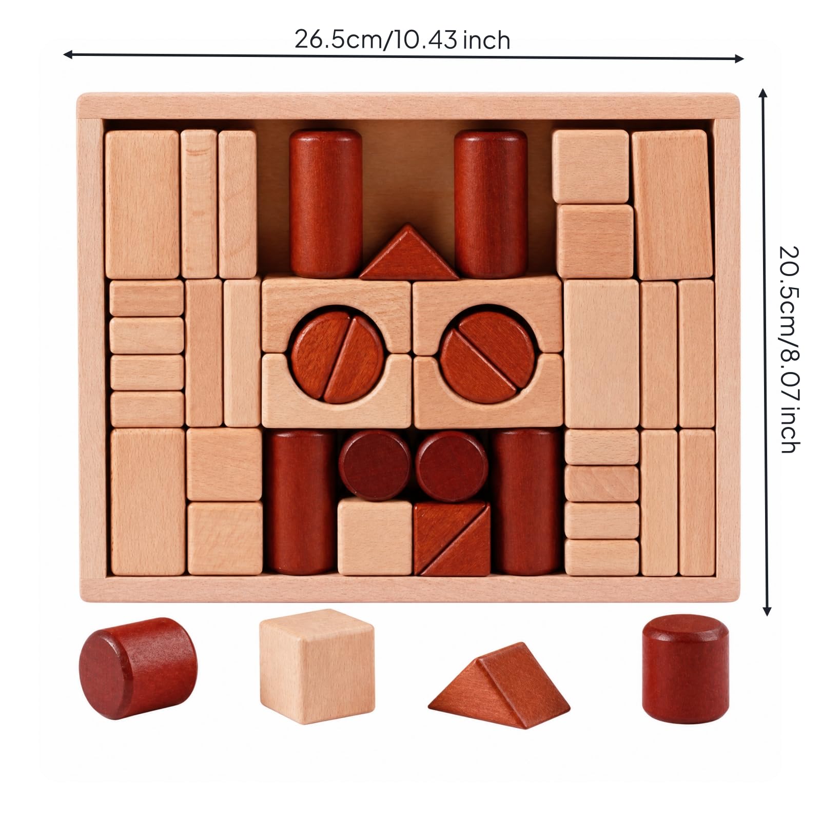 Blocchi da Costruzione in Legno Impilabile Costruzioni in Legno con Pezzi Geometrici Regalo Giocattolo Educativo per Bambini, Casa
