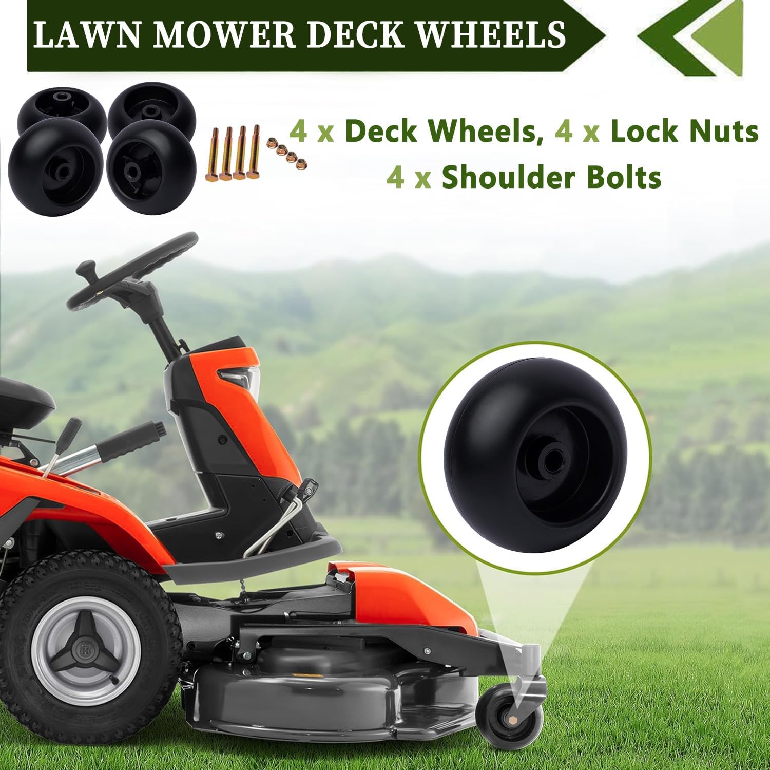 4 Pack lawn mower Deck Wheels Replacement 753-04856A 133957 734-3058B Fit for Craftsman Husqvarna Cub Cadet