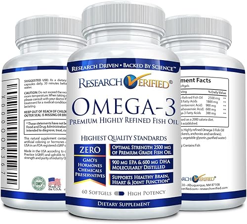 Miniatura 2 de Research Verified Omega 3 - Aceite de pescado Omega 3 - Ácidos grasos Omega 100% puros de alta calidad - Alto EPA 800 mg + DHA 600 MG sin regusto,