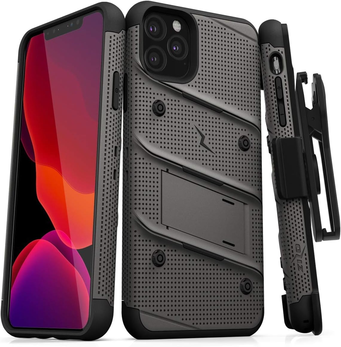 Best Promo ZIZO Bolt Series iPhone 11 Pro Max Case - Heavy-Duty Military-Grade Drop Protection w/Kickstand Included Belt Clip Holster Tempered Glass Lanyard - Gun Metal Gray