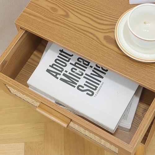 Miniatura 6 de MaxSmeo Mesita de noche moderna de mediados de siglo, mesa auxiliar de ratán con cajón para mesita de noche, sala de estar, dormitorio y espacios
