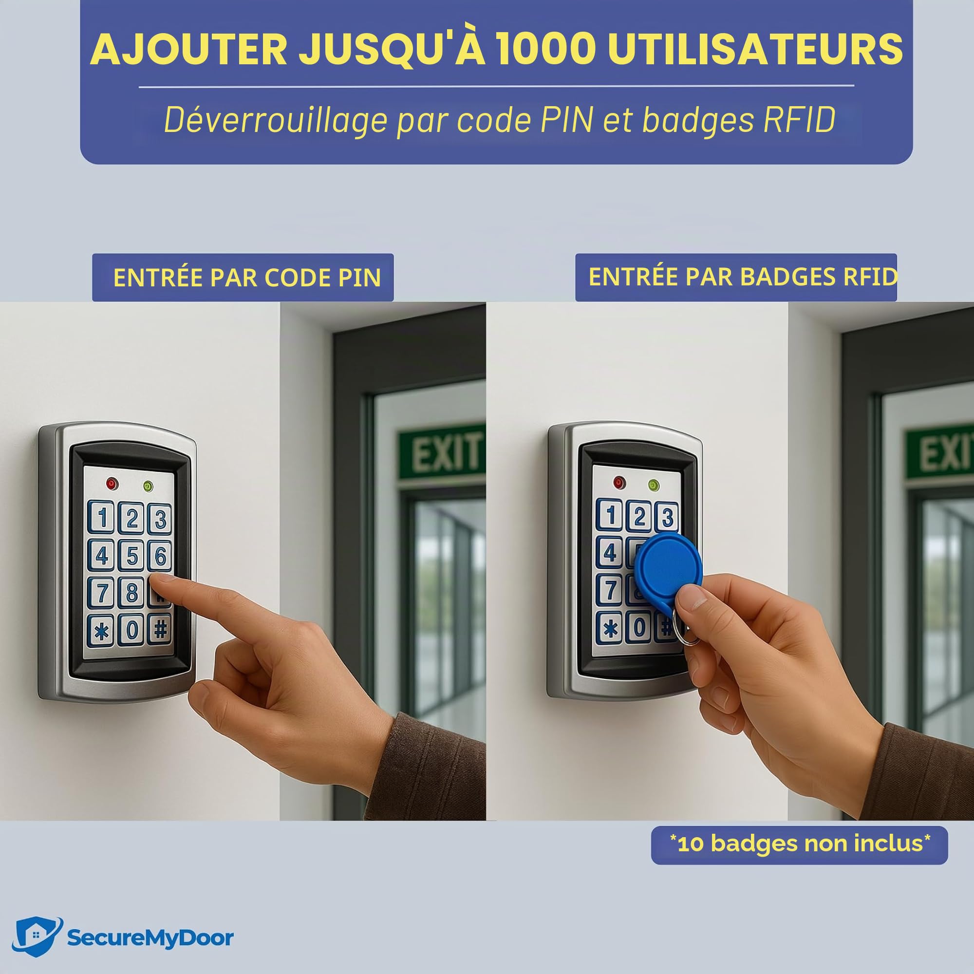 Clavier de contrôle d'accès de proximité pour intérieur et extérieur, 12-24 V, aluminium moulé sous pression, peut contenir 1000 cartes et broches, touches rétroéclairées, IP65 résistant