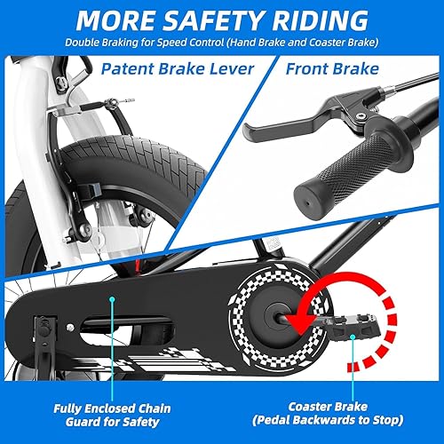 Miniatura 5 de Glaf Bicicleta para niños de 12, 14 y 16 pulgadas, con ruedas de entrenamiento para niños y niñas a partir de 3 años, bicicleta con soporte para