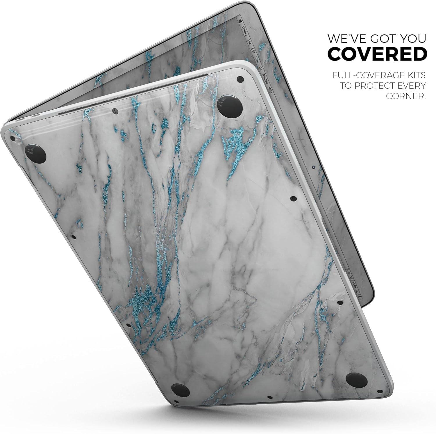 DesignSkinz - Marble & Digital Blue Frosted Foil V8 - Full-Body Wrap Protective Decal Skin Kit Compatible with MacBook 16" Pro M1 (A2485)