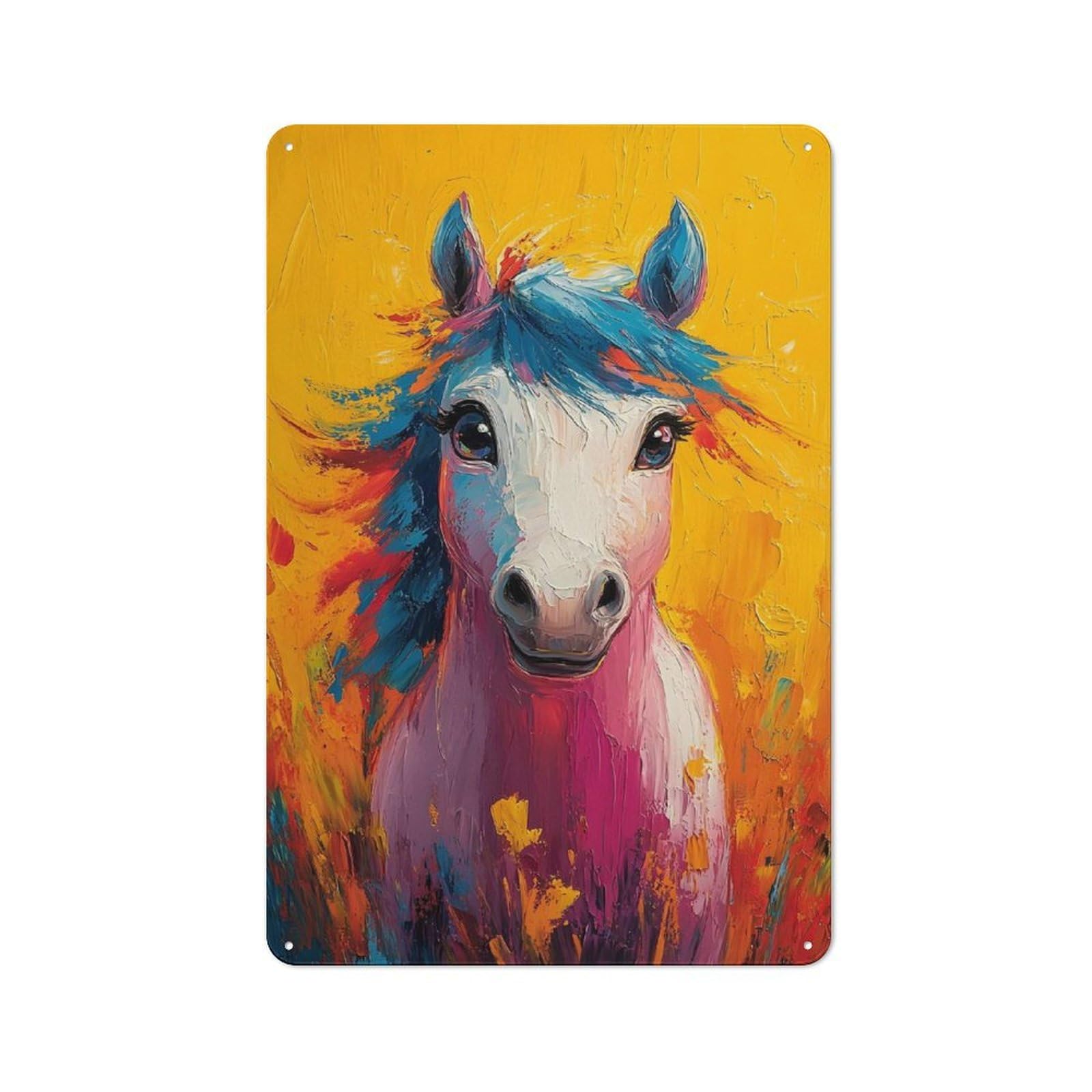 Junmoney Colorful Horse Painting Garage Metal Sign 30X20cm, Retro Workshop Wall Decor For Tool Room, Garage, Studio Or Home Bar