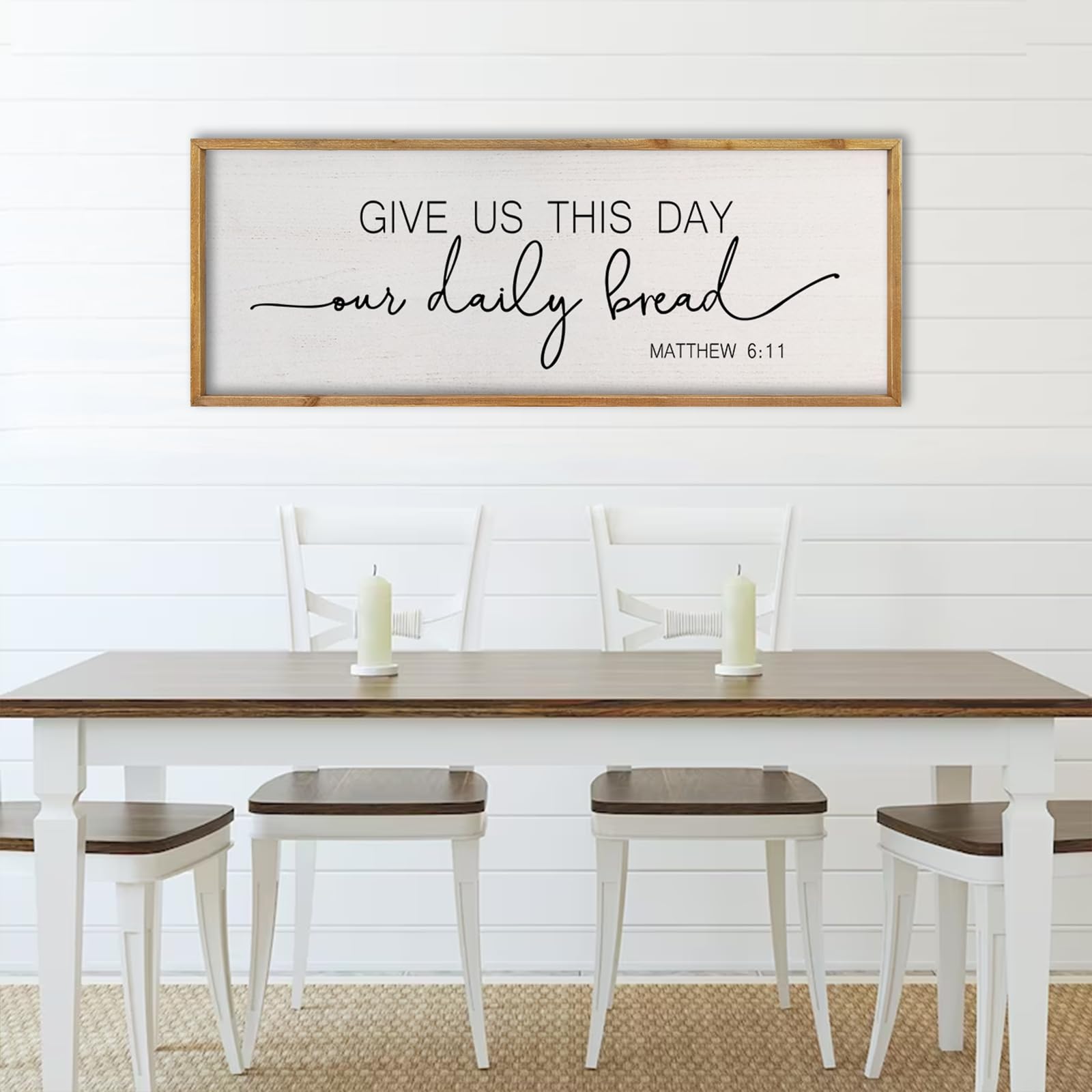 comurdyo Dining Room Wall Decor Give Us This Day Our Daily Bread Sign 32"x12" Religious Catholic Praye Matthew 6:11 Bible Verse Quotes Plaque Modern Simple Kitchen Dining Room Wall Hanging (Wood)