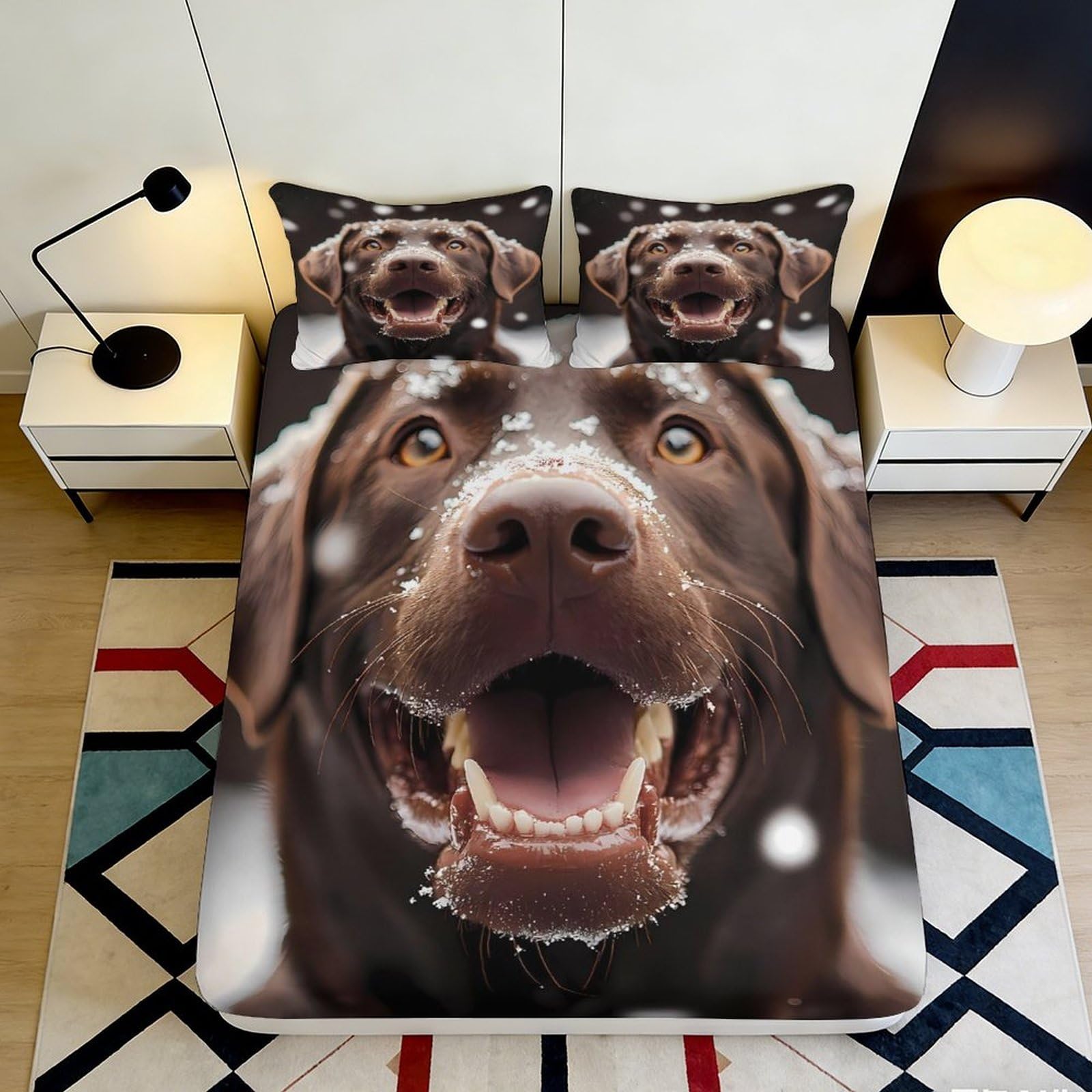3D Printed Chocolate Labrador Fitted Sheet Microfiber Anti-Slip Dog Face Bed Cover for Bedroom Dorm Décor 120x200cm 180x200x25cm