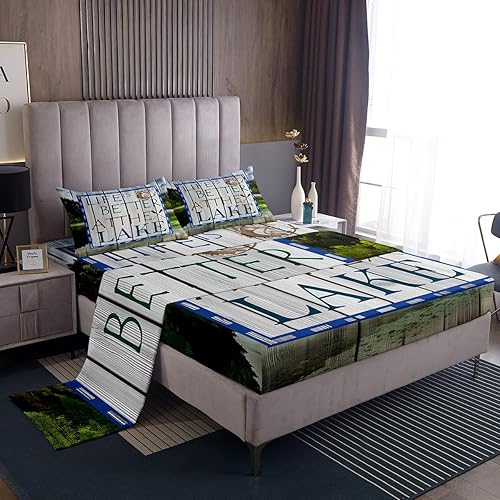 Juego de ropa de cama de pesca en el lago, tamaño Queen para niños, adultos y hombres, juego de sábanas rústicas de madera de granja Life Is Better