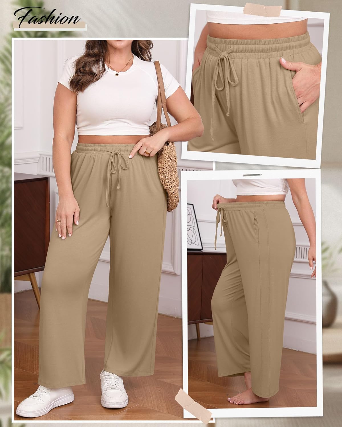 4 Pack Women's Plus Size Pants Wide Leg Yoga Pants Elastic Waist Drawstring Sweatpants Pocket Lounge Casual Jogger - Image 2