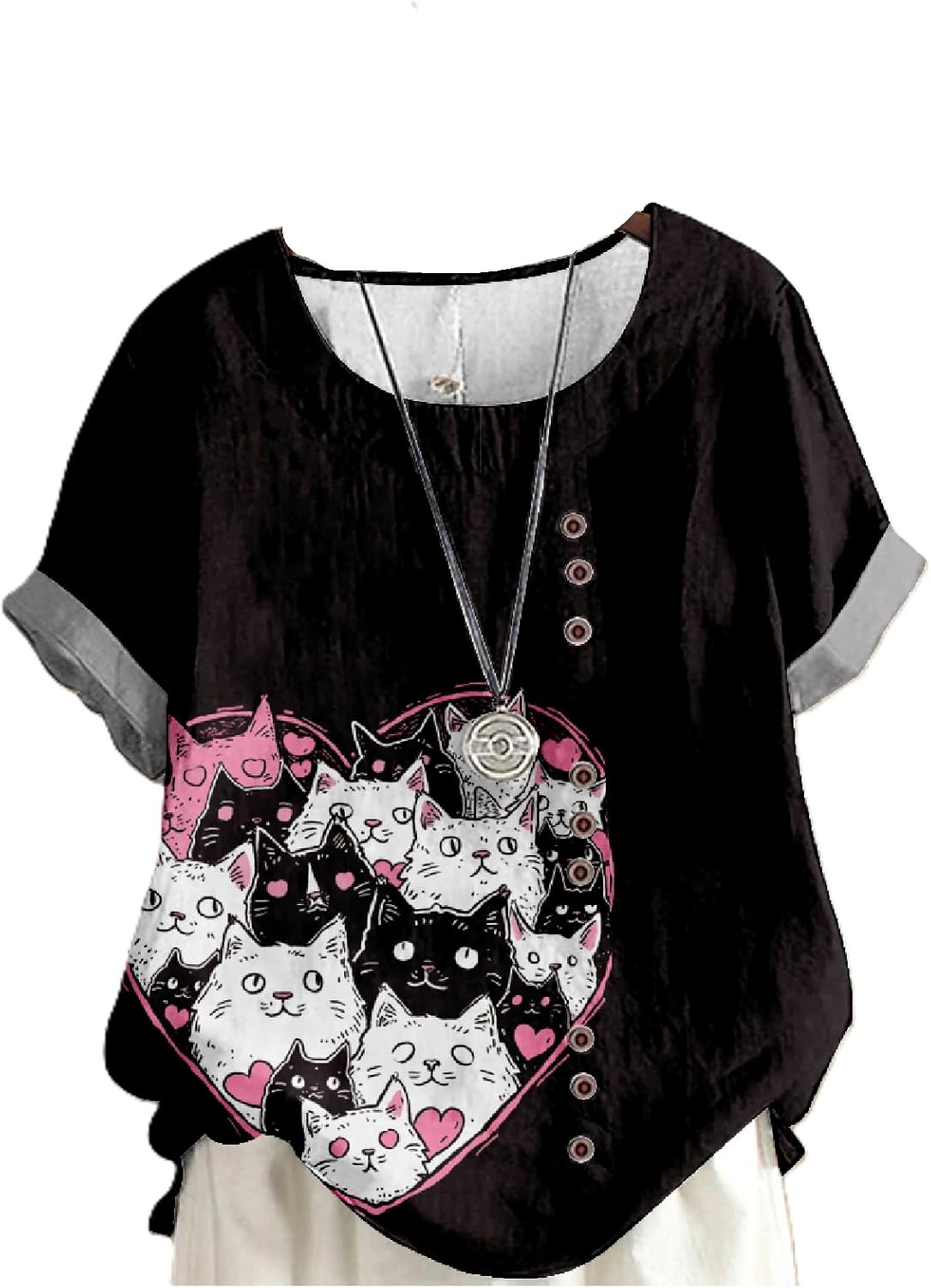 Cat Shirts for Women Loose Fit Short Sleeve Crewneck 2024 Summer Beach Boho Hide Belly Vintage Dressy Tops