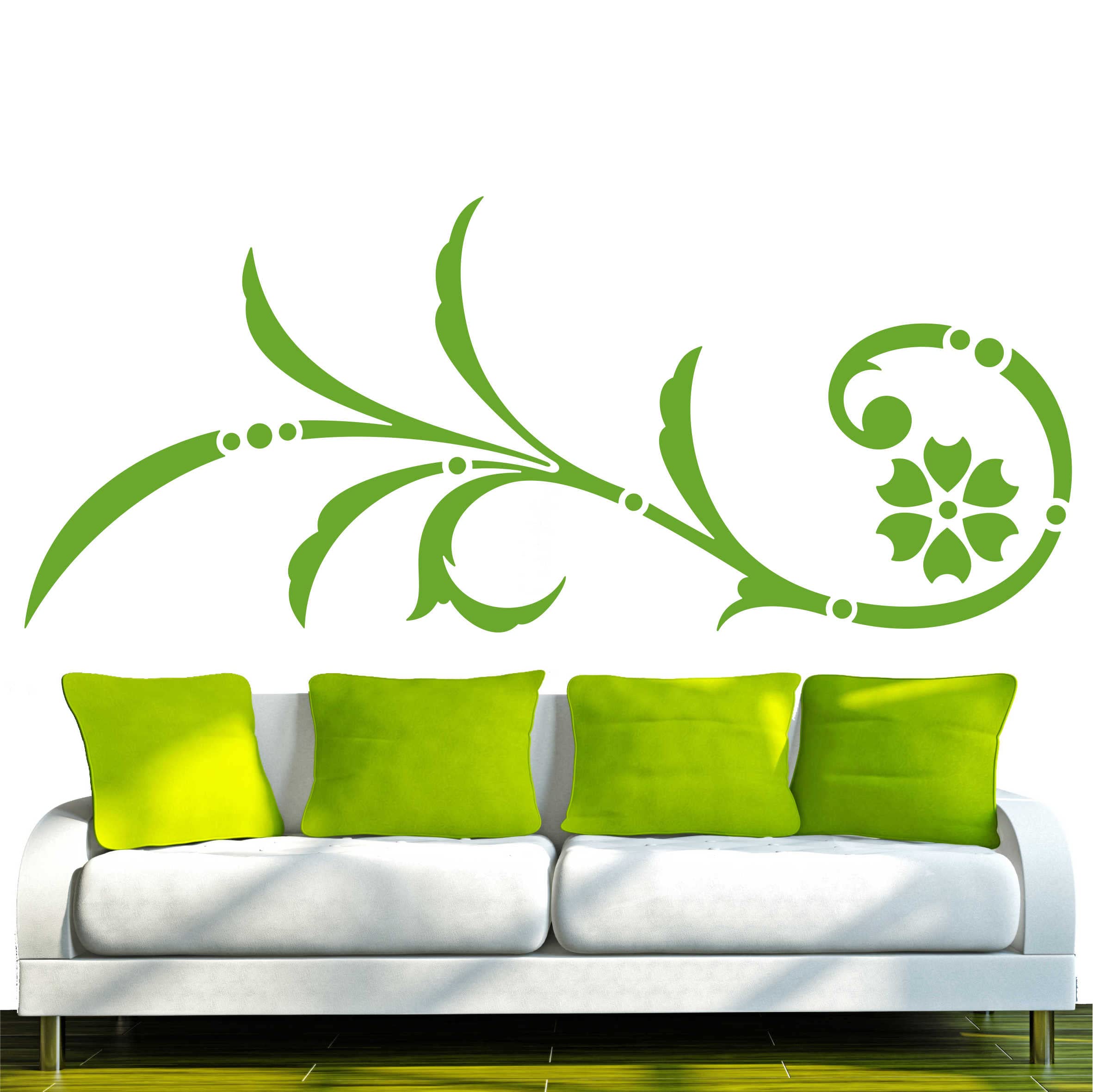 INDIGOS UG - Wandtattoo Wohnzimmer - Wandaufkleber Blumen Pflanzen Rank 240x100 cm - gelbgrün e29 - Aufkleber Kinderzimmer Schlafzimmer Küche Badezimmer Büro Dekoration