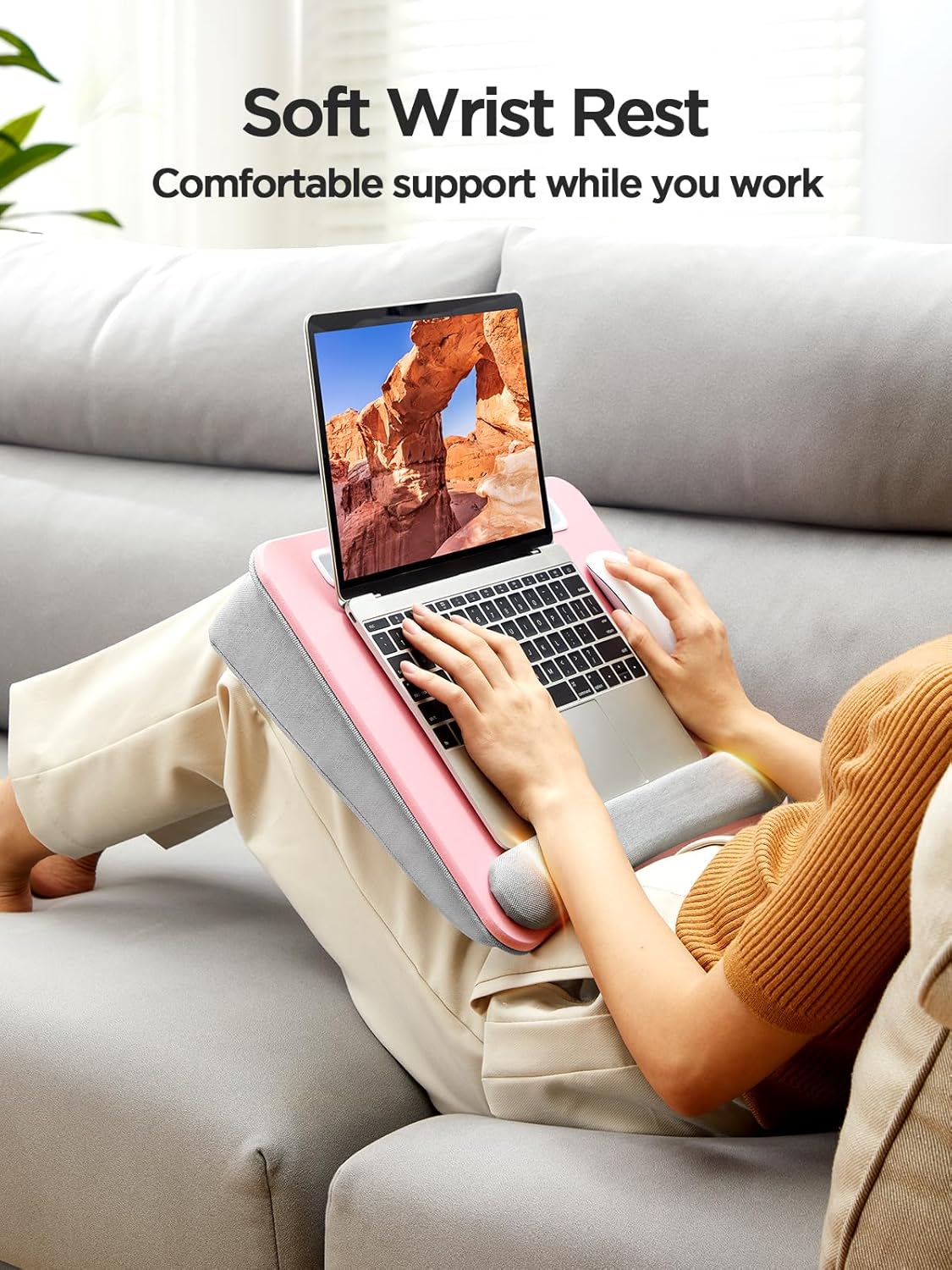 LORYERGO Lap Desk, Pink Lap Desk for Laptop, Fits up to 15.6"", Lap Stand for Bed & Couch, Laptop Lap Desk with Cushion, w/Wrist Pad & Media Slot, for Adult & Kid -LELD12P, LELD12P-US