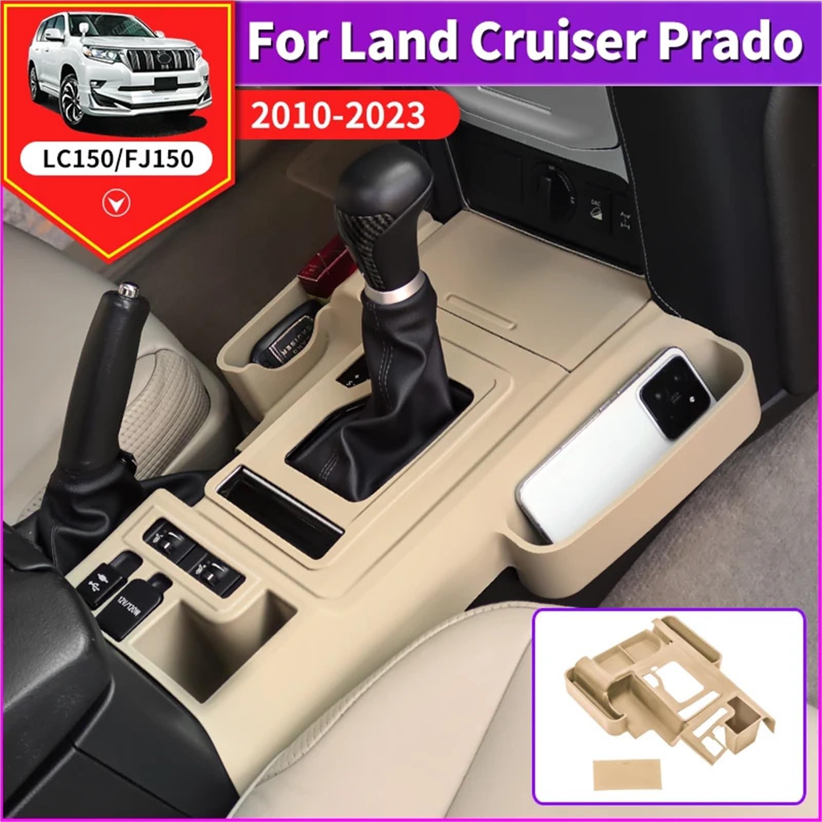 Apoyabrazos para coche Funda protectora de silicona para consola central, compatible con Toyota Prado 150 LC150 2010-2023.(2010-2017 4AT Black)