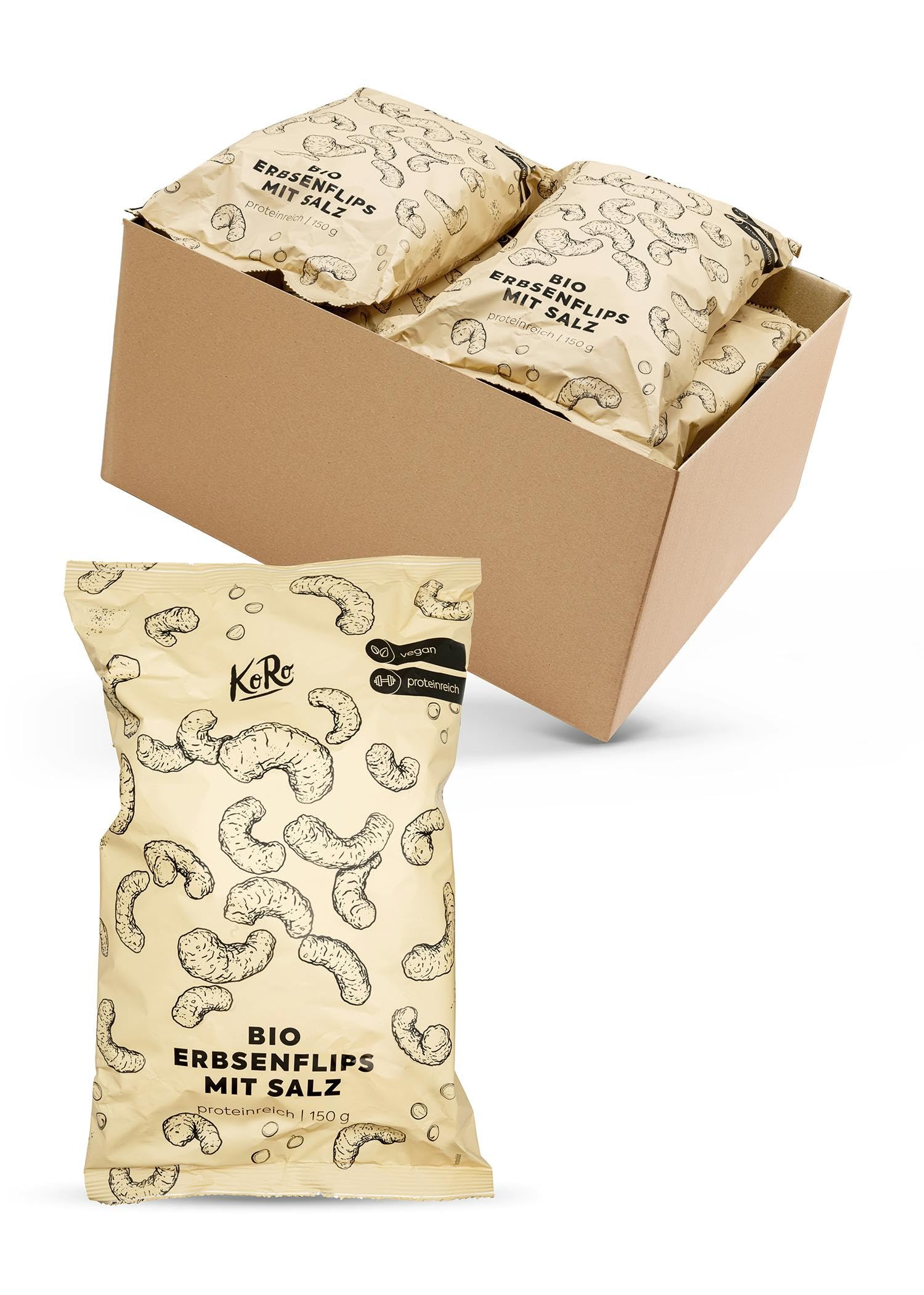 KoRo - Cornetti di piselli bio con sale marino 5 x 150 g - Senza glutine - Ad alto contenuto proteico - A basso contenuto di zuccheri