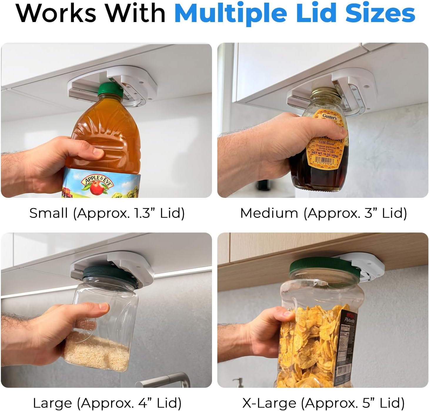 Under Cabinet Jar Opener for Weak Hands, 2-in-1 Jar Opening Set with Non-Slip Silicone Grip Pad, Easy Lid Opener for Seniors & Arthritis Hands