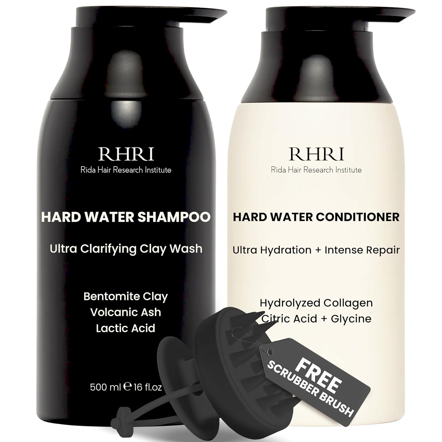 Hard Water Shampoo & Conditioner Set | Hydrating Hair Treatment for Shine & Manageability | Clarifying Wash with Bentonite Clay, Volcanic Ash, Lactic Acid | Metal Detox Shampoo with Collagen 32 FL oz