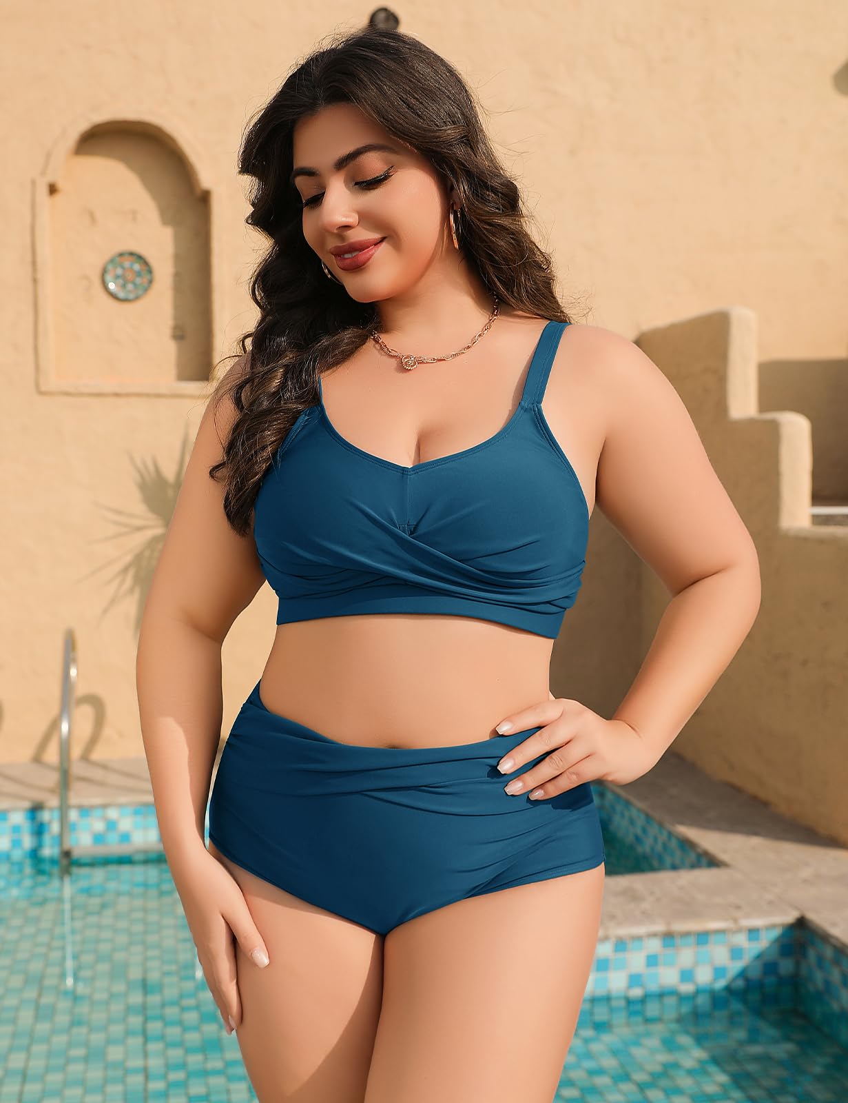 heekpek Bañadores Mujer Tallas Grandes Dos Piezas Push Up Cuello V Bikini Mujer Talla Grande Estampado Talle Alto Bañador Reductor Mujer Vientre Plano