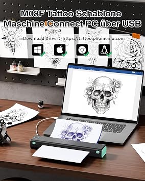 Phomemo M08F Tattoo Drucker Thermodrucker Tattoo Transfer Stencil Drucker Maschine Set mit Aufbewahrungsbox & 10 Pcs Transfer Papier für Tattoo Künstler Anfänger