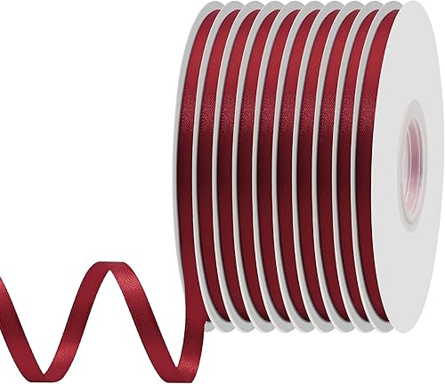 Miniatura 256 de Cinta de satén rosa polvoriento de doble cara de 1/4 pulgadas x 50 yardas, cintas de poliéster polvorientas para envolver regalos, cinta de tela