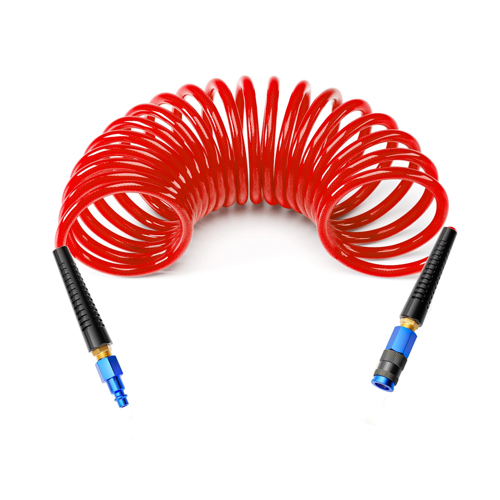 GASHER 3/8" 10FT Polyurethane Recoil Air Hose AMT Universal Coupler Red