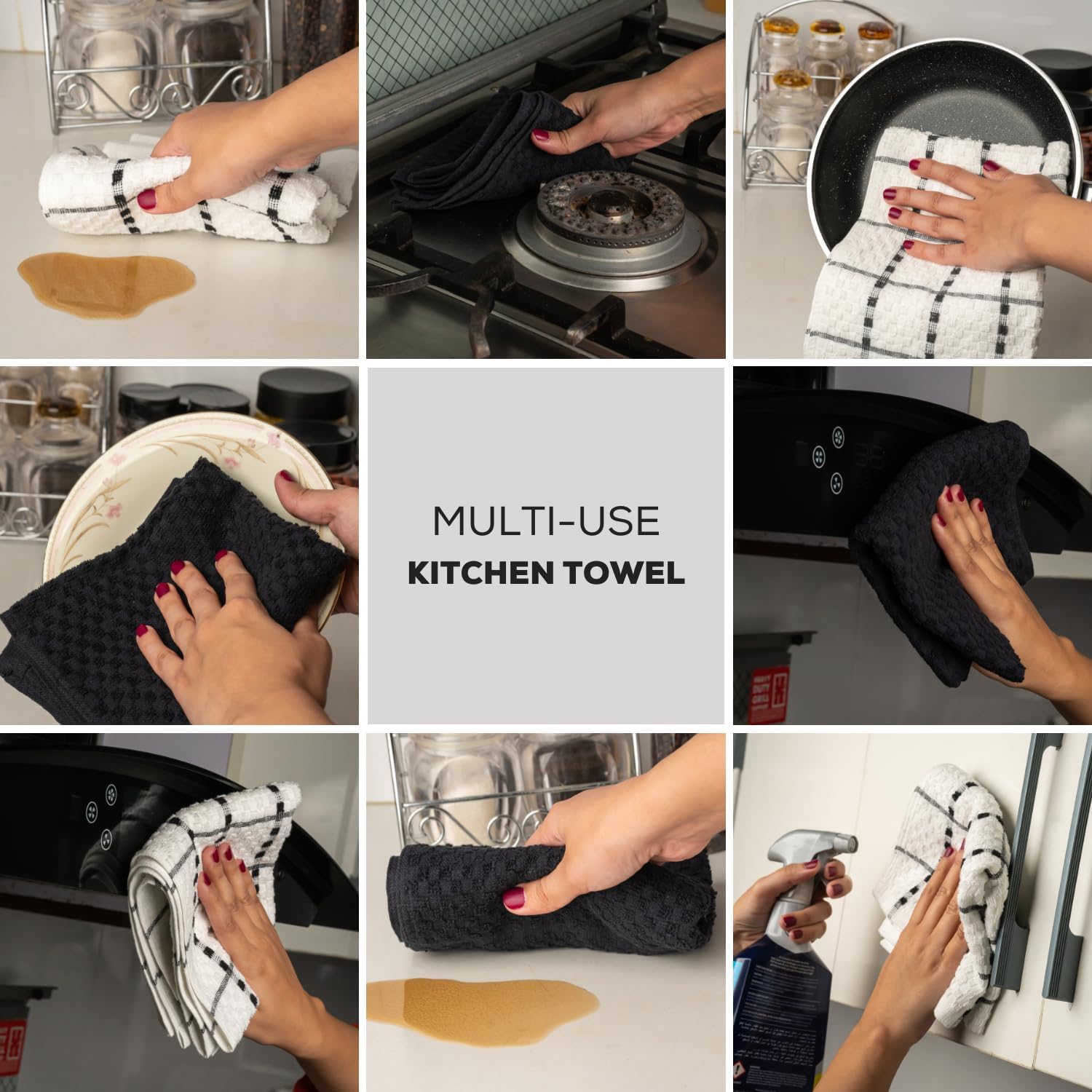 GOLD TEXTILES Kitchen Towels 6 Pack Premium 100% Cotton Dish Towels for Kitchen (15 x 25 Inches) Super Soft & Absorbent Kitchen Hand Towels for Drying Dishes, Cleaning - Reusable and Washable (Black) - Image 5