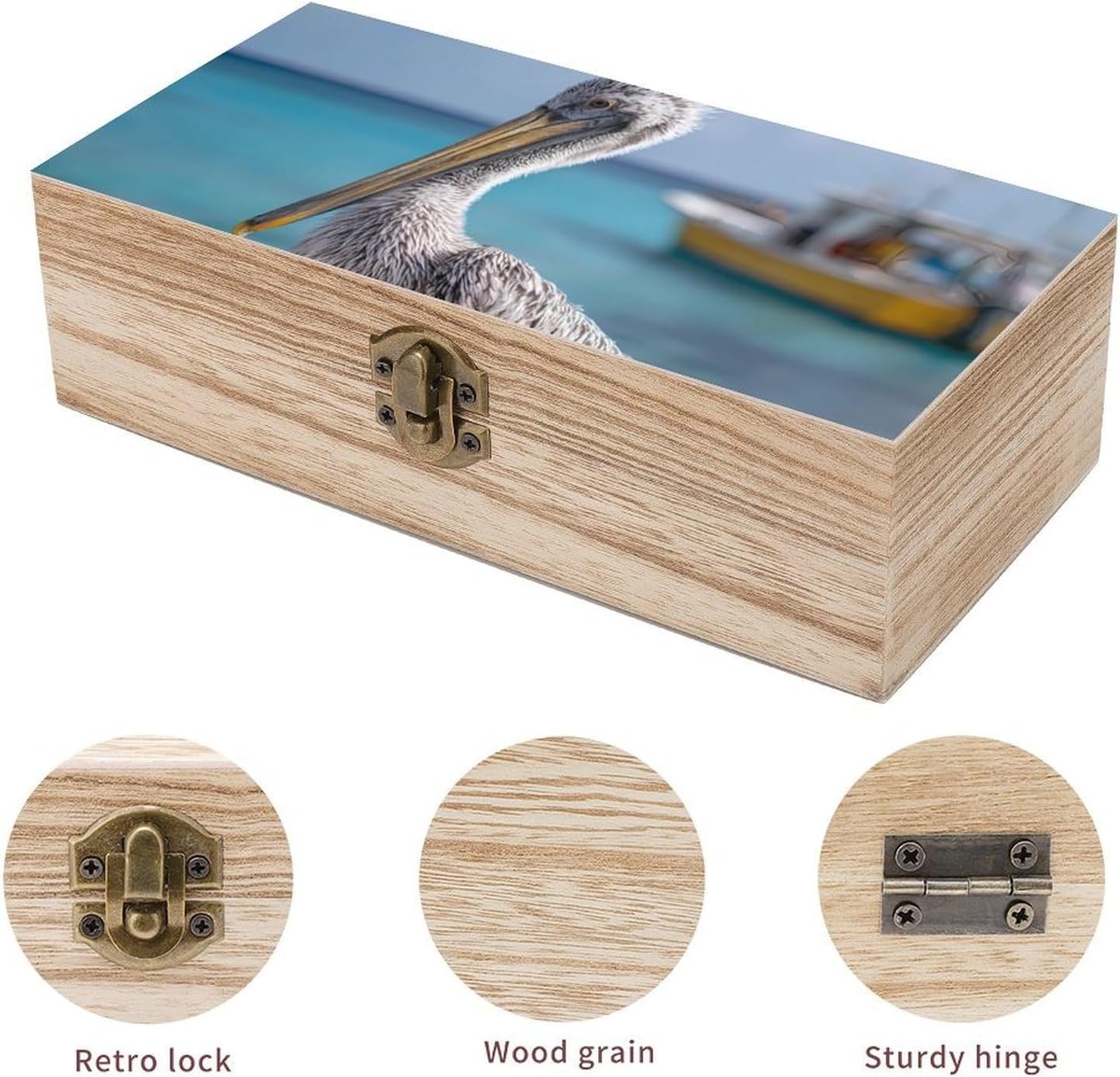 Pelican And Boat Funny Storage Boxes with Lid Wood Home Organizer image 3