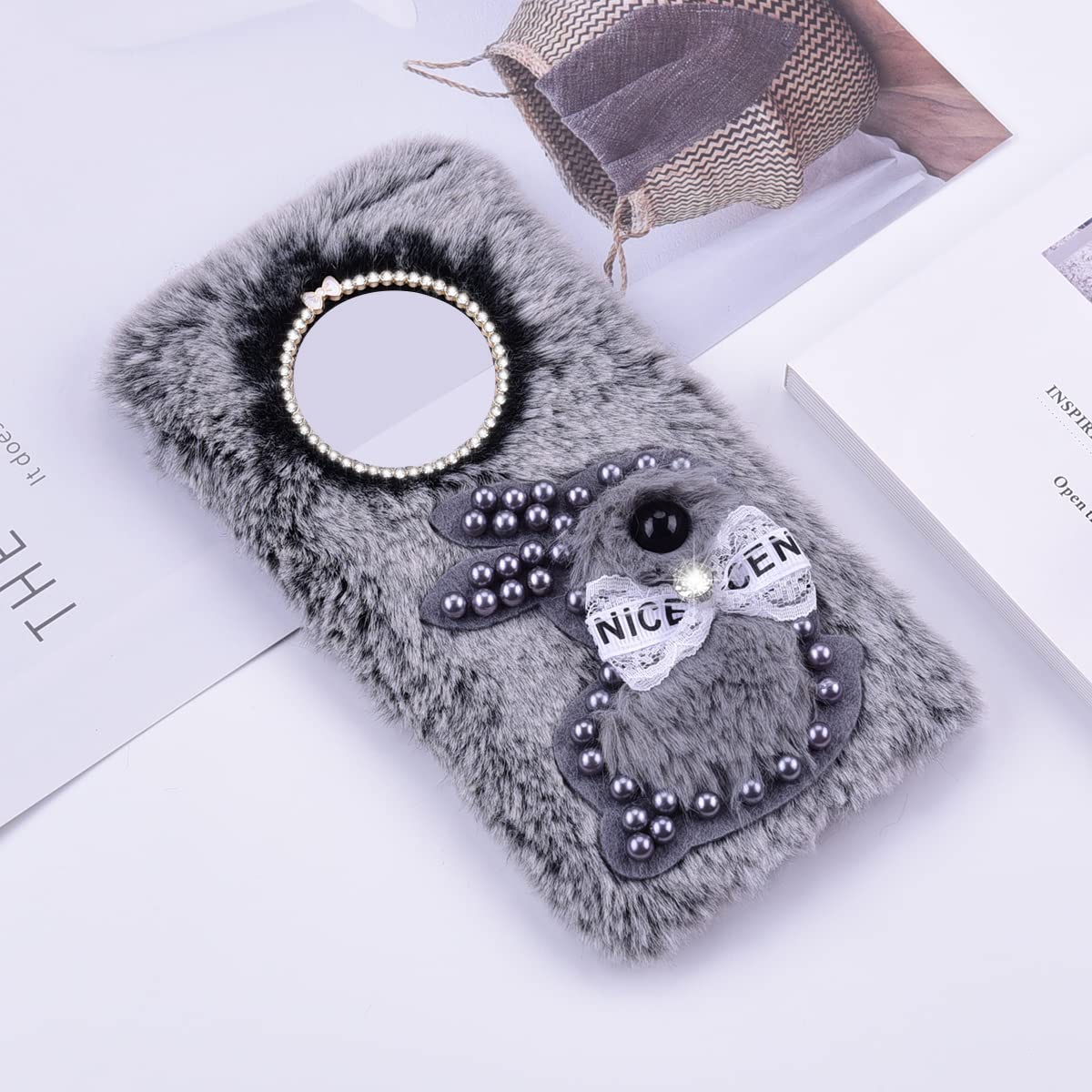 Custodia Honor Magic 4 Lite 5G A Forma Di Coniglio, Peluche Soffice Con Orecchie E Strass, Cover Invernale Rosa E Bianca