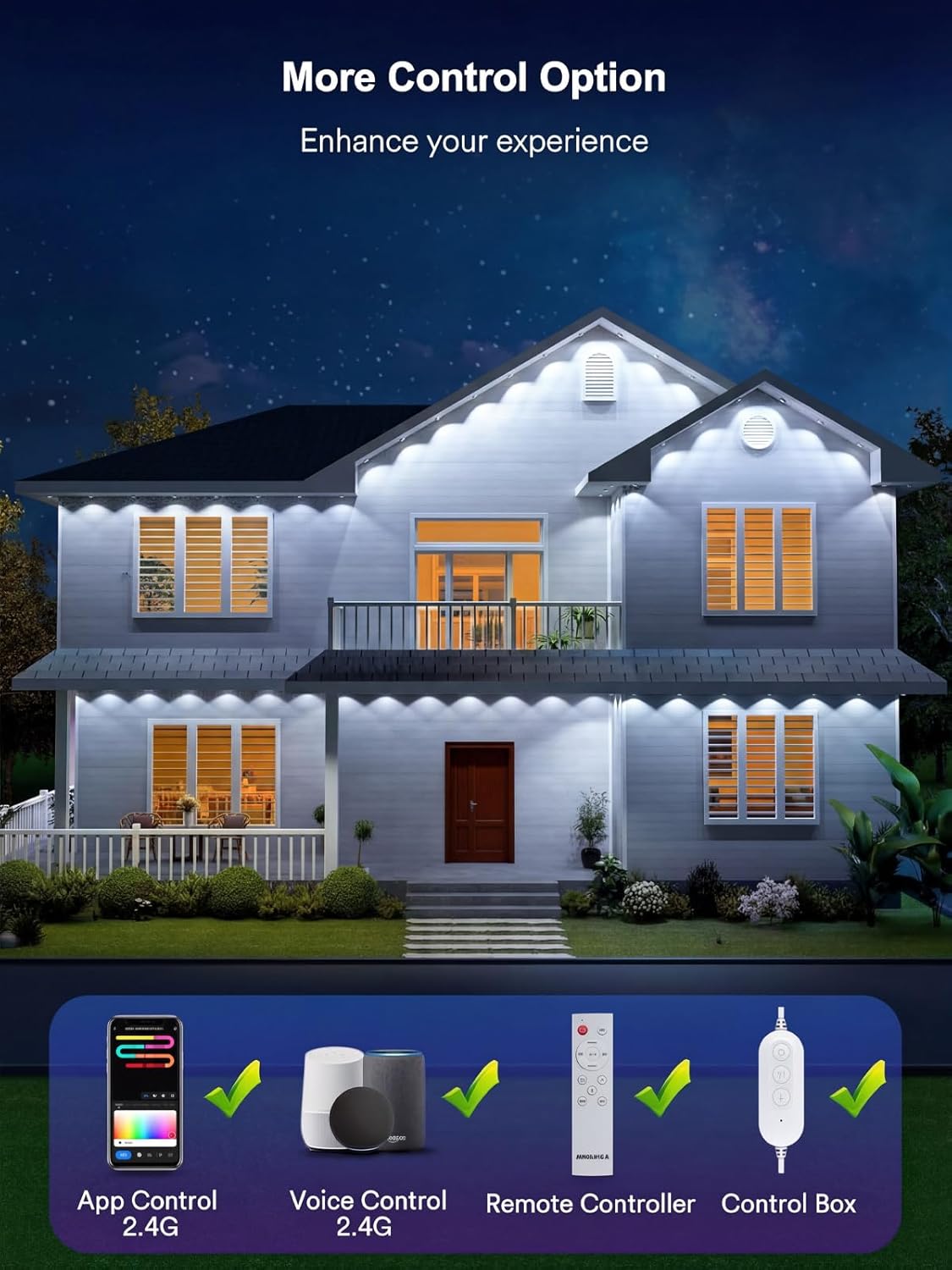 ANGELHALO Permanent Outdoor Lights Pro, 50ft with 36 LEDs for Daily and Accent Lighting, Multiple Scene Modes Eaves Lighting with Warm and Cool White, IP65 Waterproof, Compatible with Alexa