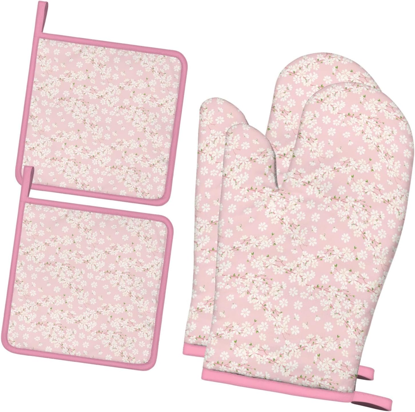 Floral Oven Mitts and Pot Holders Sets of 4 Heat Resistant Flower Gloves Gifts for Women 4pcs Oven Gloves Hot Pads for Kitchen Baking Cooking Grilling