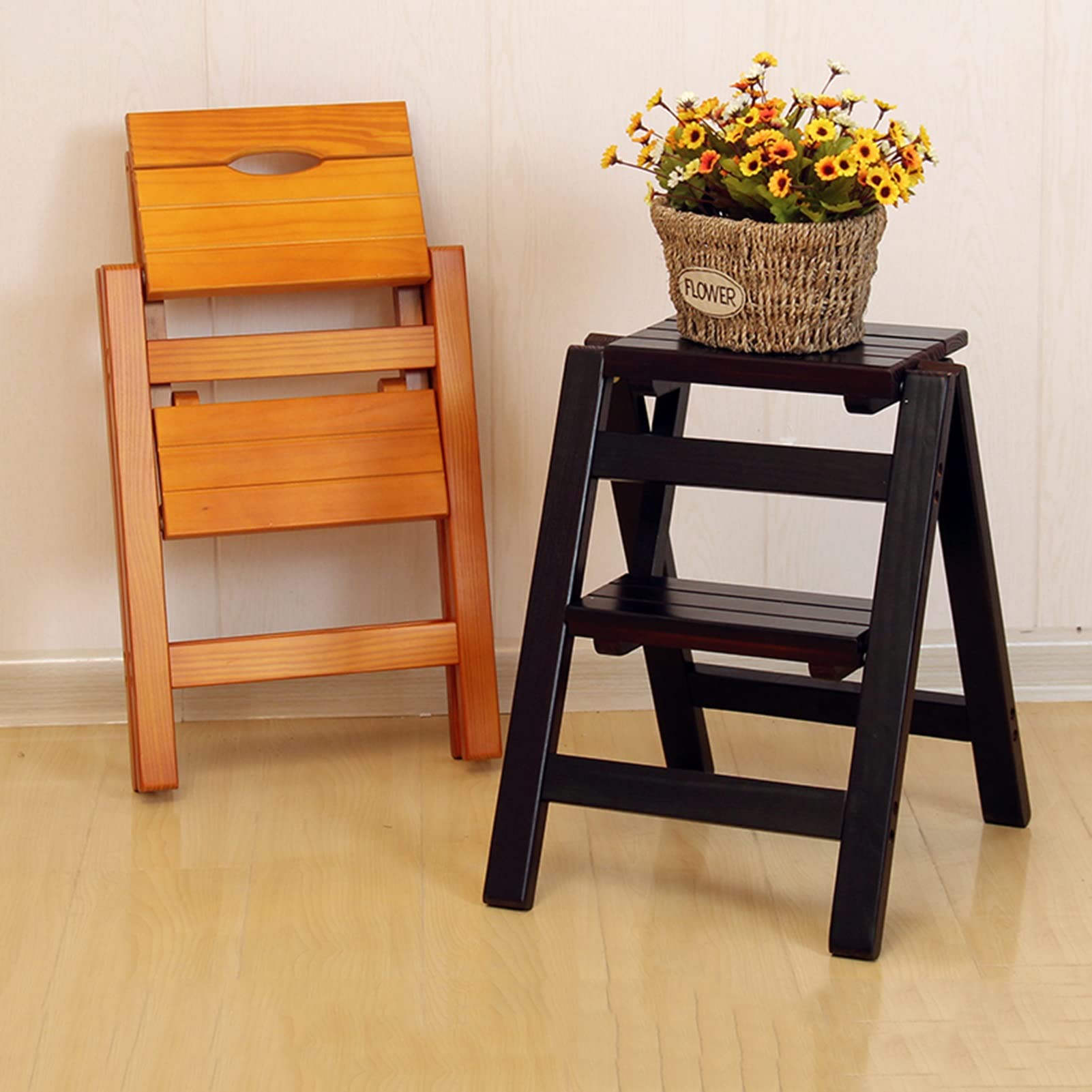 Trittschemel， Klappbare Tritthocker-Leiter, Holz-Trittleiter, robuste, rutschfeste Treppe, Stuhlgestell, beweglich, tragbar, Mil