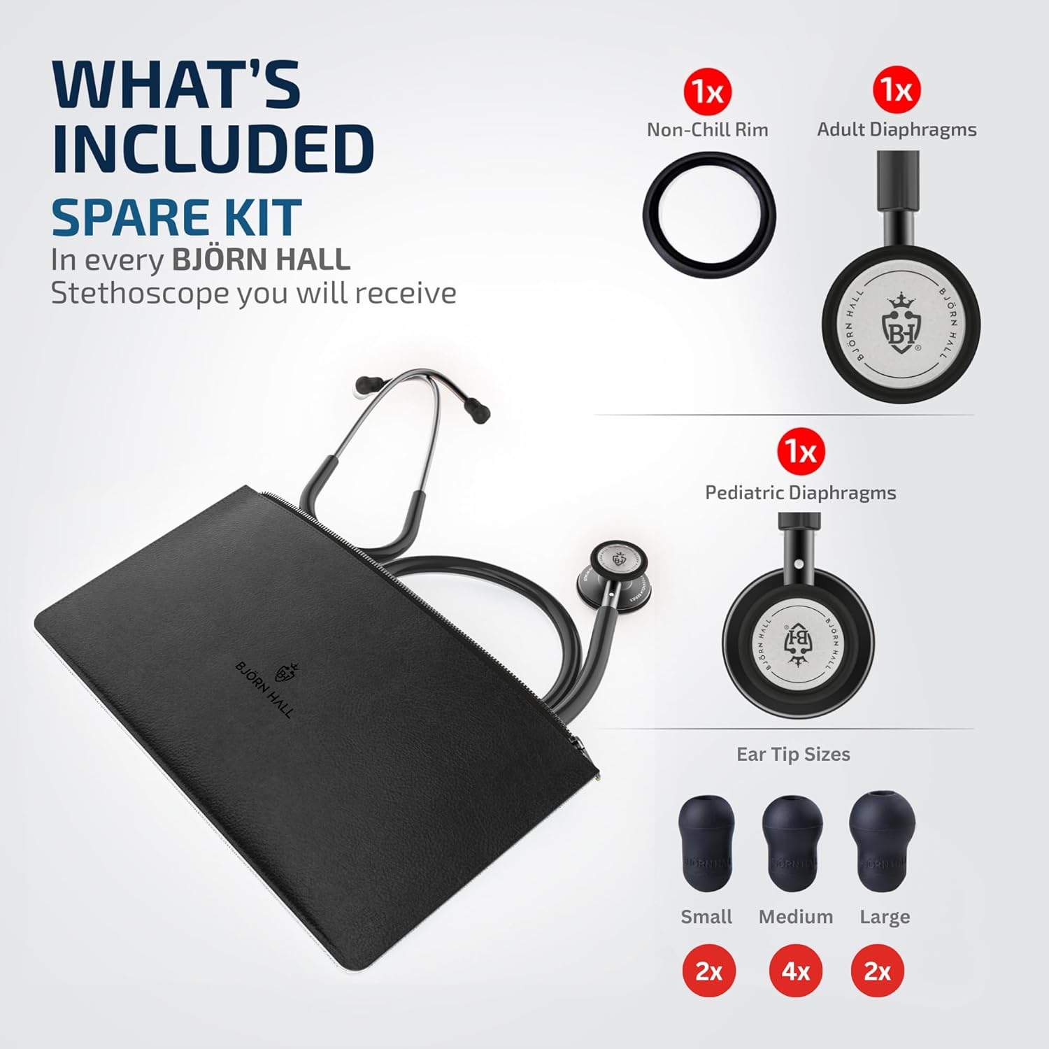 Scandinavian Classic Matte Black Stethoscope | Lightweight 5.1oz All Black Stethoscope | Stainless Steel Dual Head Turnable Chestpiece | Nursing Stethoscope | Black Tube 29in | MBB