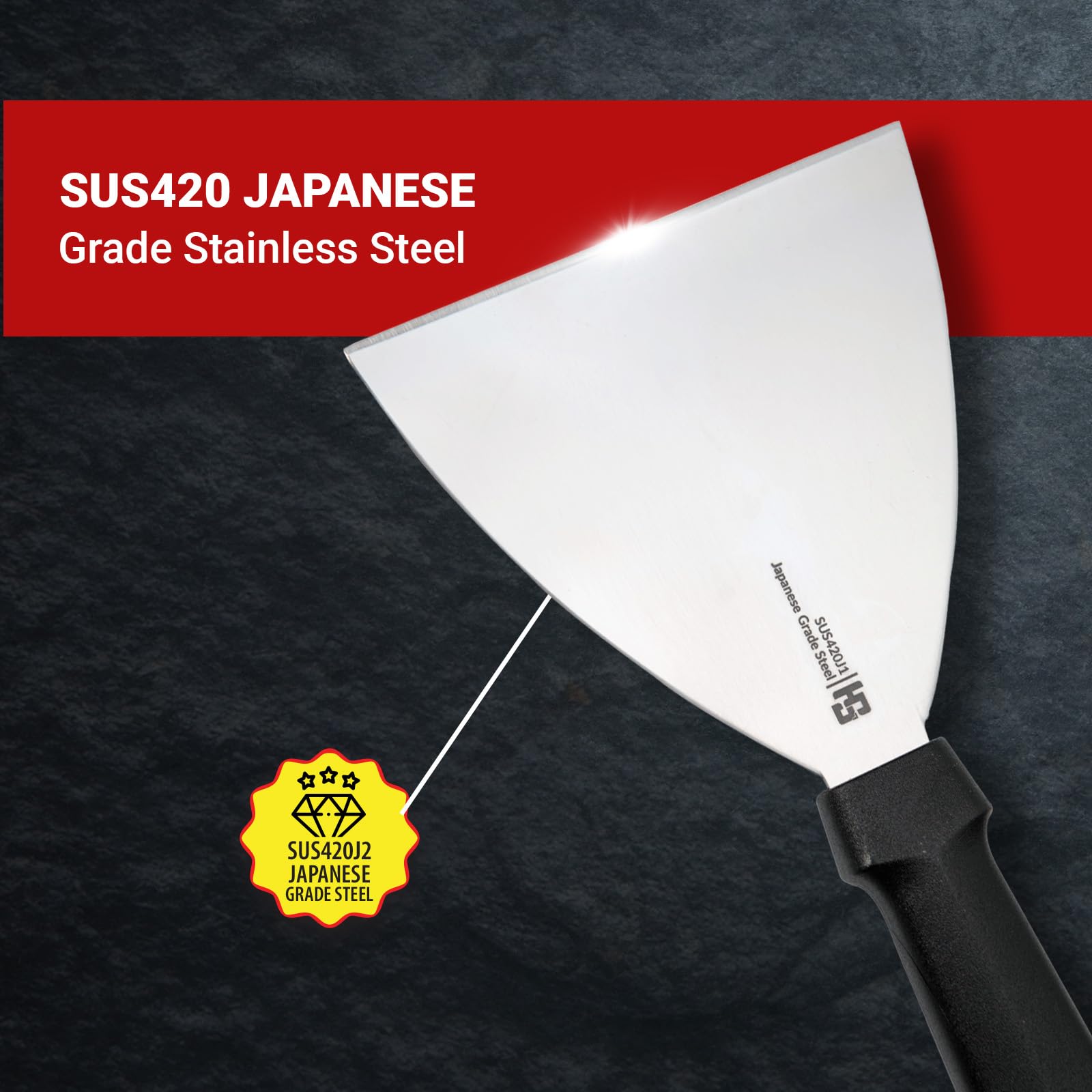 HS 6 Inch Professional Scraper with Medium Handle | Japanese Grade | Stainless Steel for Commercial Use | Black | SUS420J2 4