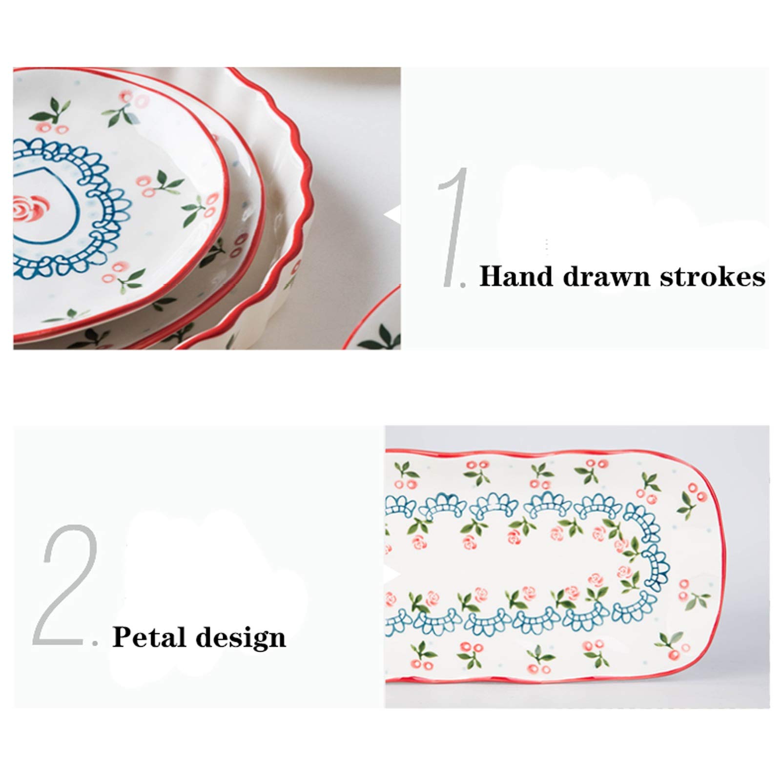 Bellissimo Set di stoviglie da Cucina da 8 Pezzi, Servizio per 2 Set di Piatti Piani con Motivo Ciliegia, Set di Piatti in Ceramica Carini, Piatti Lavabili in microonde e lavastov