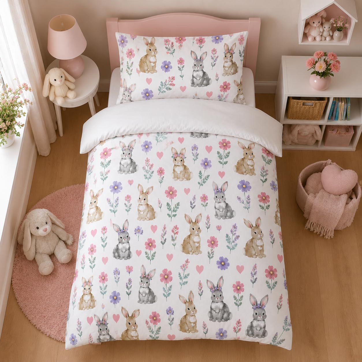 Snugoria Cot Bed Duvet Cover Set, Toddler Bedding Set for Junior/Toddler/Cot, 120×150 cm and Pillowcase 40x60 cm， bed duvet cover and pillow cover set rabbit — image 1