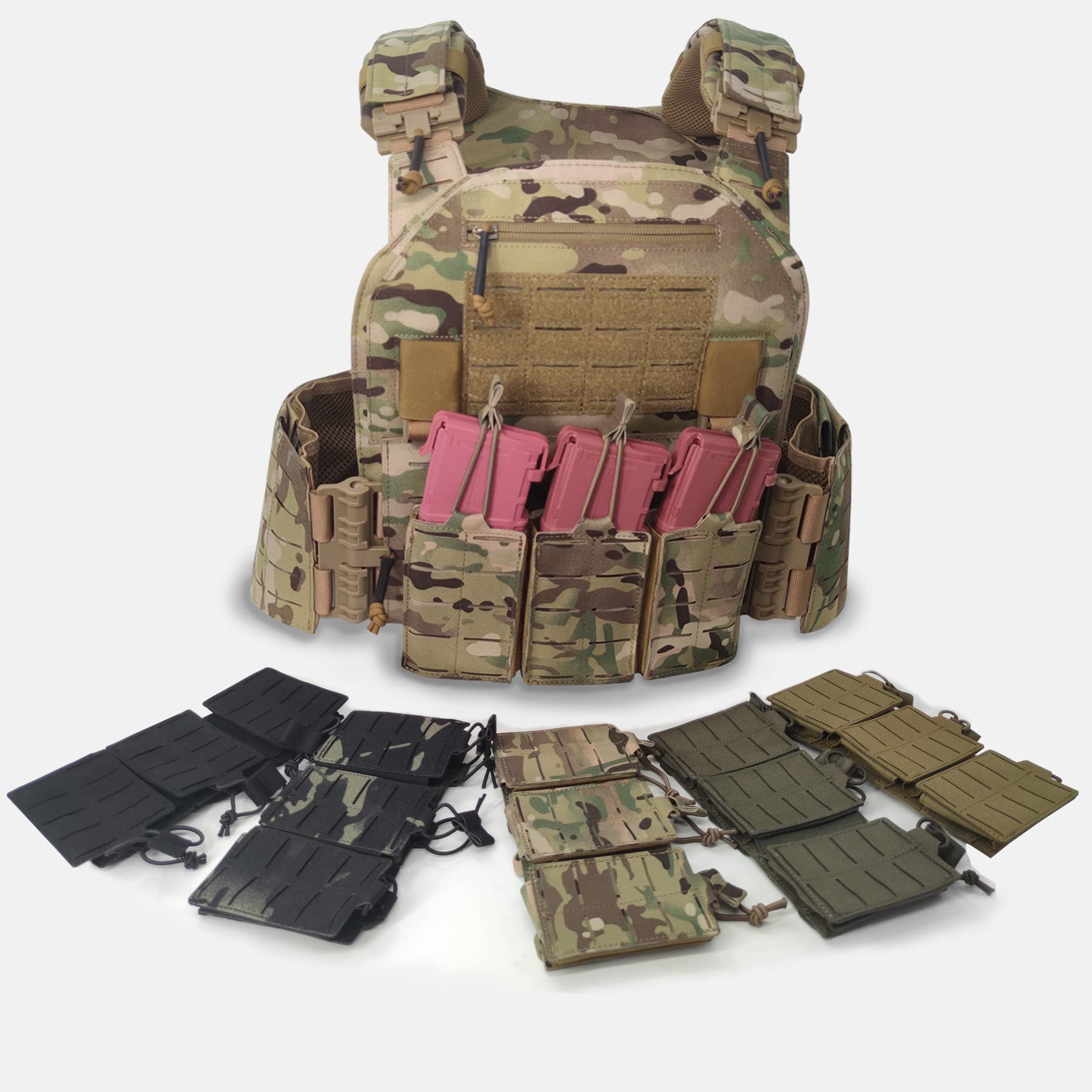 Taktischer Magazintasche für DREI Magazine, Leichter Magazintasche aus 1000D Nylon MOLLE Tripple Open Magazin Pouch Gummischlaufe Retention Mag Taschen für M4 AK Plattenträger Plate Carrier