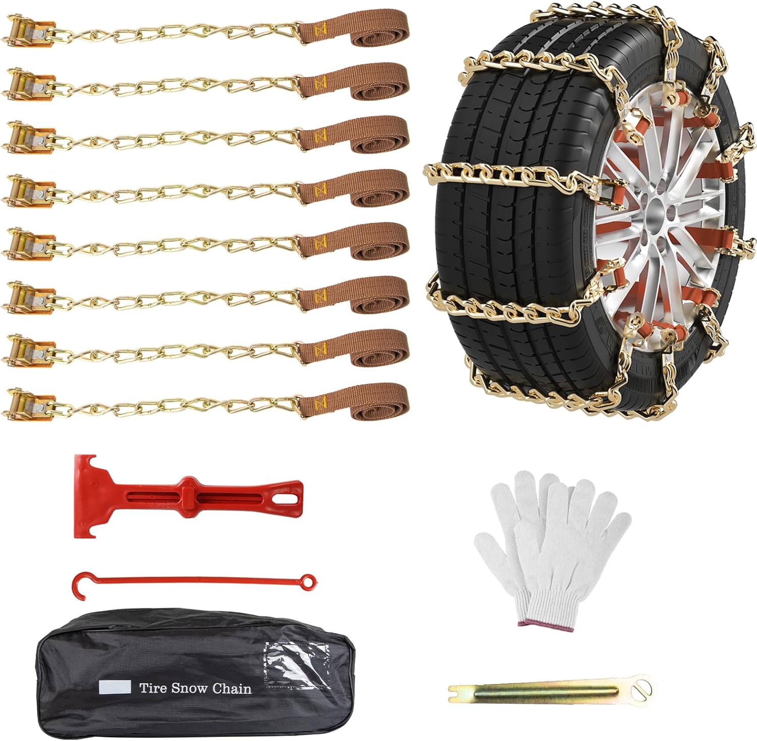 Qoosea Snow Chains 8Pcs Tire Chains Snow Chains for Car SUV Tire Chains with Tightening Buckles Universal Anti-Slip Snow Tire Chains Tire Cables Durable Chains for Tires Heavy Duty