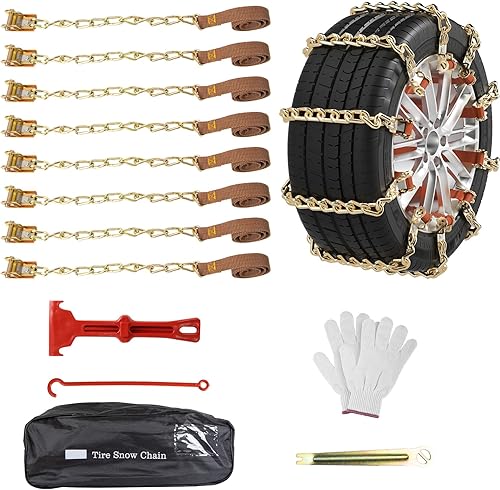 Miniatura 24 de Qoosea Cadenas de neumáticos para nieve para automóvil y SUV, eslabones cruzados, resistentes, 6 cadenas universales antideslizantes