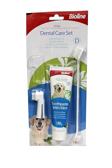 Furry Angels Bioline Dental Care Set for Dogs and Puppies - One Long Toothbrush, 2 Finger Toothbrushes and 1 Mint Flavour Toothpaste 100 g(Pack of 10)