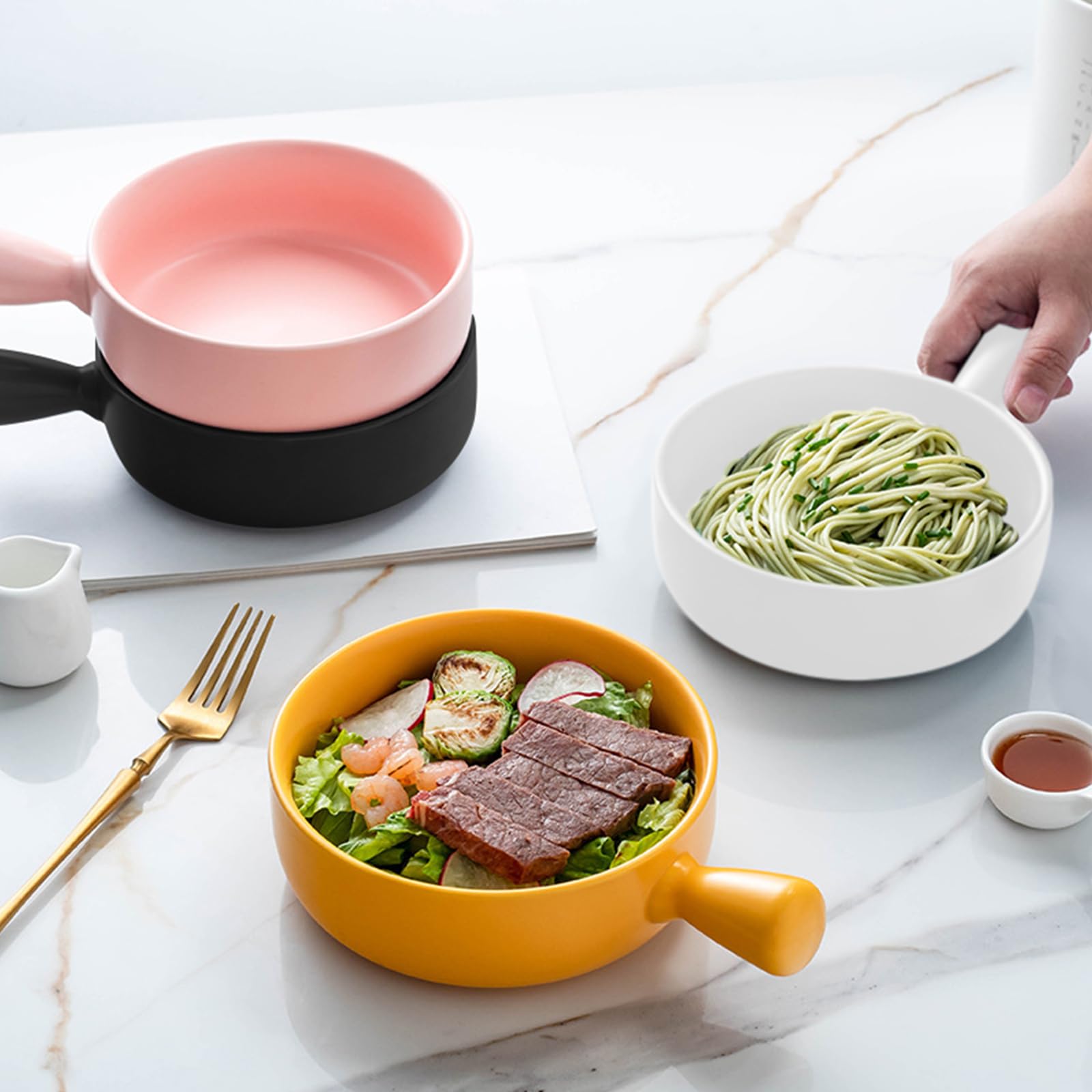 Bowl,2pcs Tazones Para Desayuno,660 Ml Cuencos Sopa,Sopera De Porcelana Con Asas,Cuencos De Postre,Cuencos Para Cereales,Tazas De Sopa Con Asa,Ensaladera,Tazones De Consomé Cerámica(Negro+Blanco)