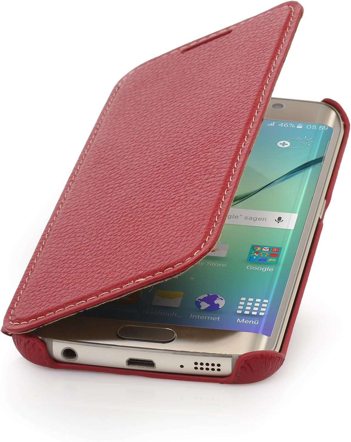 StilGut Book Type Funda, Forro de Piel para Samsung Galaxy S6 Edge, Rojo