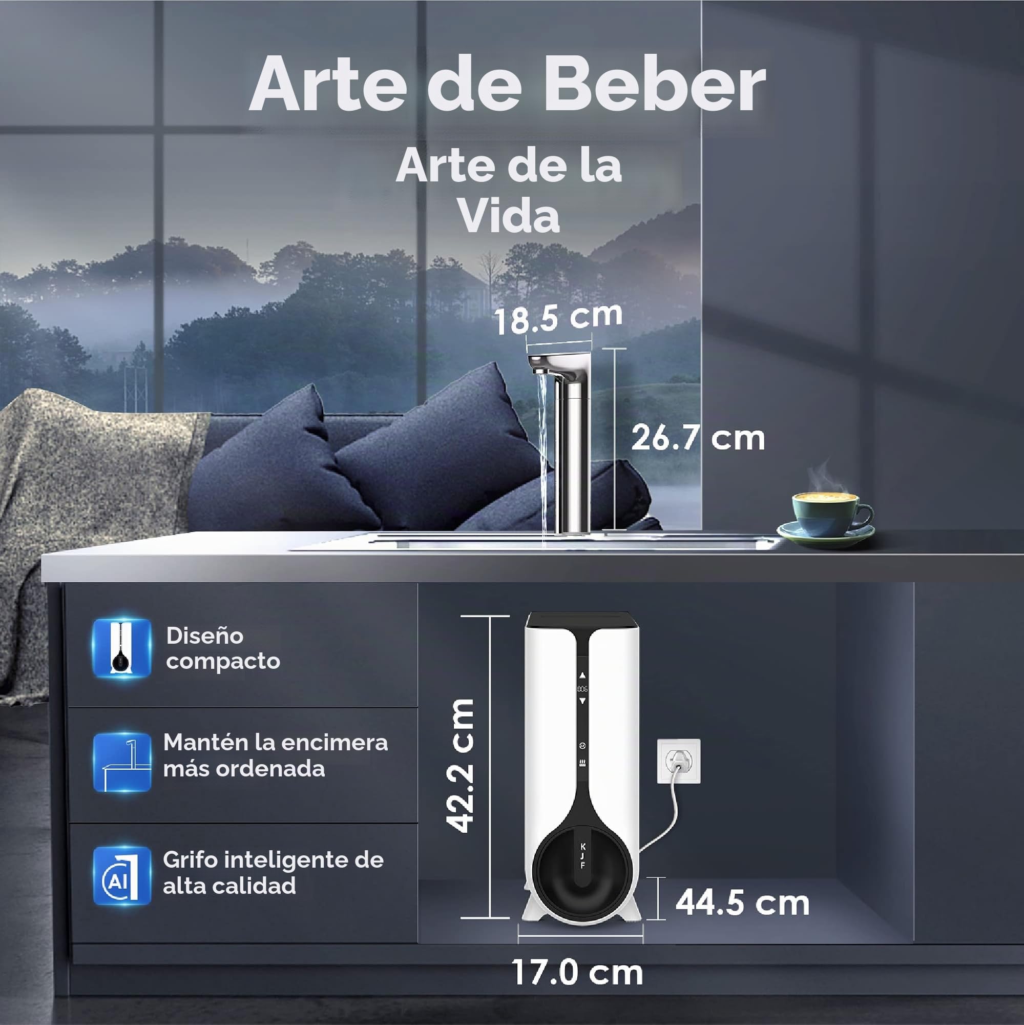 Waterdrop Sistema Dispensador de Agua Caliente Instantánea por Ósmosis Inversa, 600 GPD, sin Tanque, 2:1 Puro a Drenaje, Bajo el Fregadero, Reducción de TDS, Grifo LED Inteligente, WD-K6/WD-KJ600