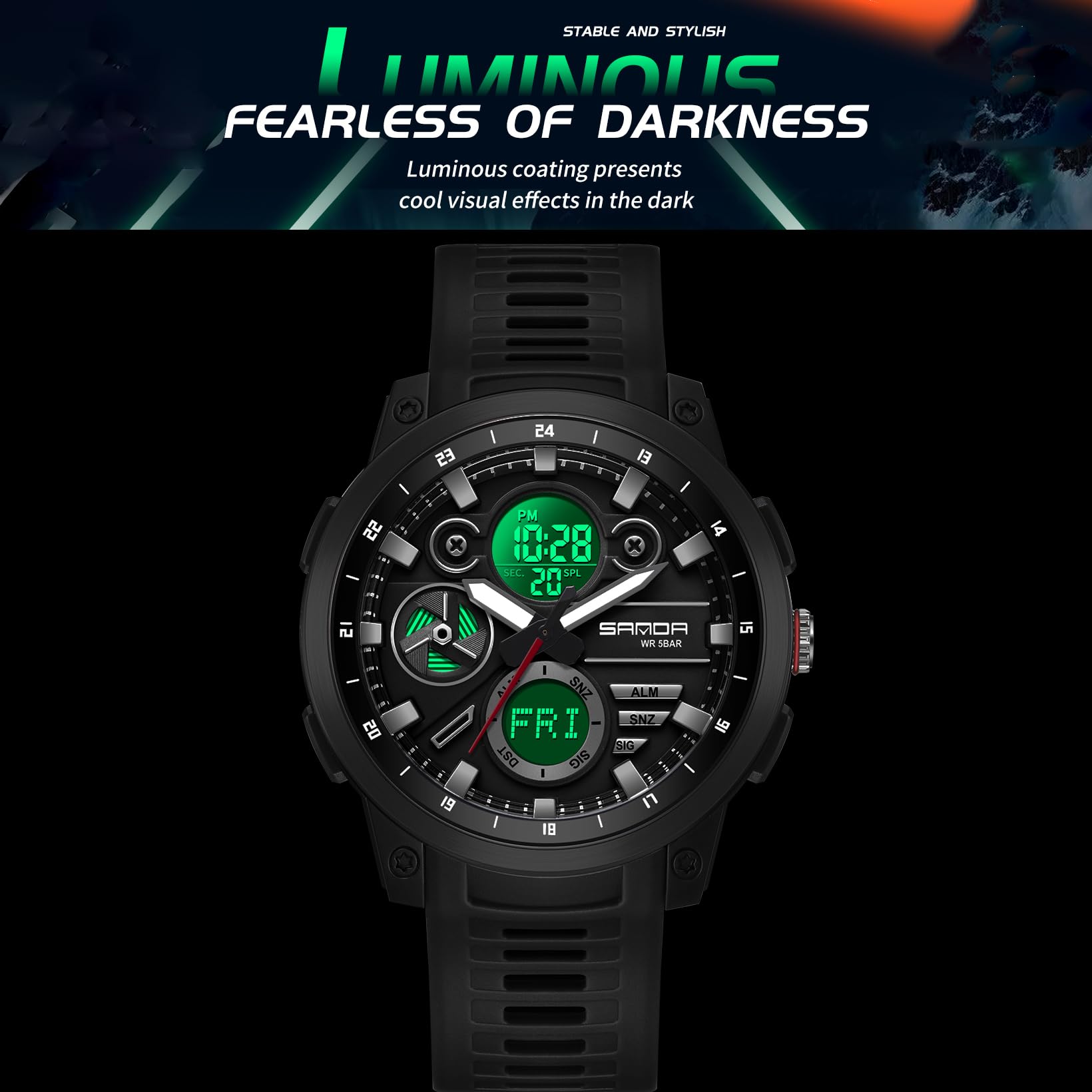 KXAITO Reloj deportivo de acero inoxidable para hombre, reloj militar para exteriores, cronómetro LED, digital, electrónico, grande, pantalla doble, impermeable, táctico, para hombre